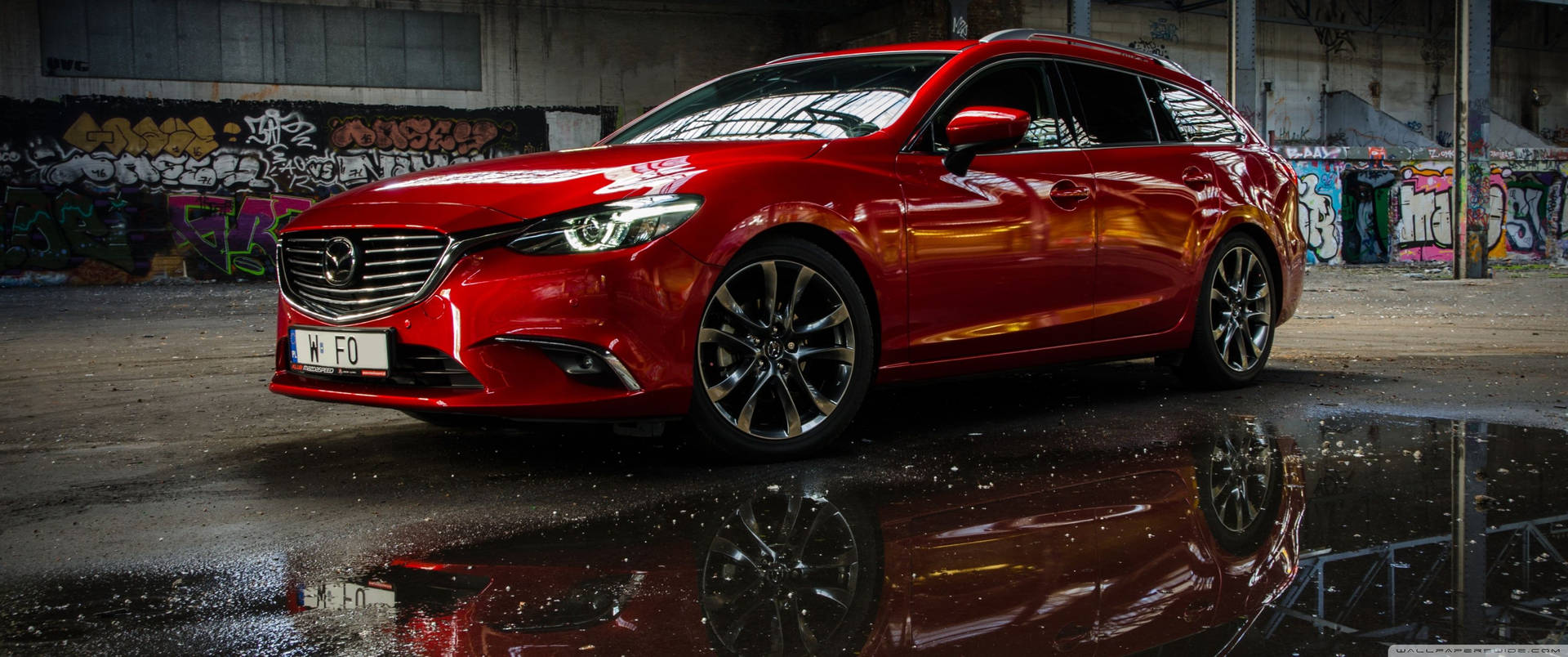 Red Mazda 6 Street Park Background