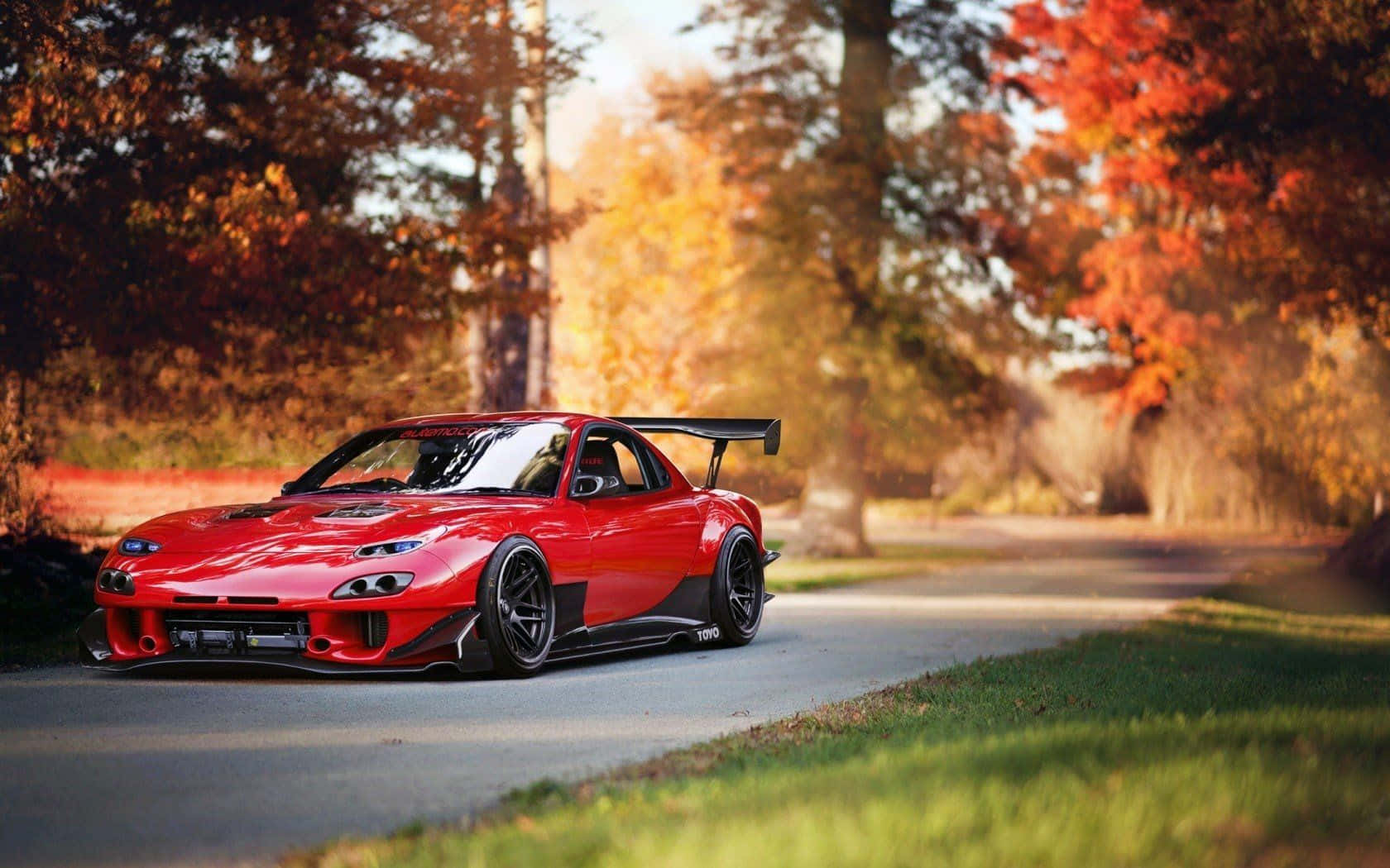 Red Mazda Rx 7 Autumn