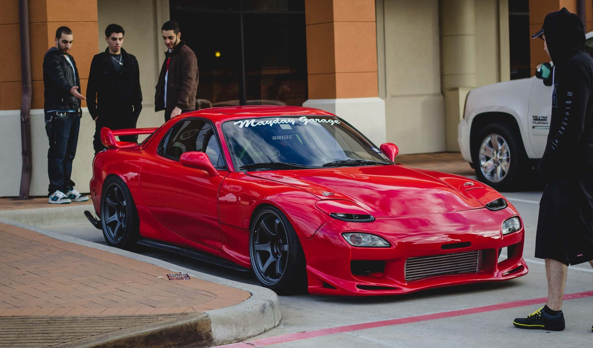 Red Mazda Rx 7 Parked Background