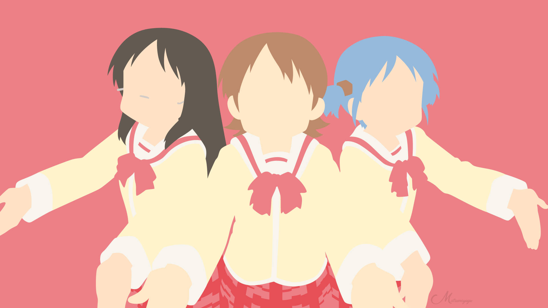 Red Minimalist Nichijou Girls Background