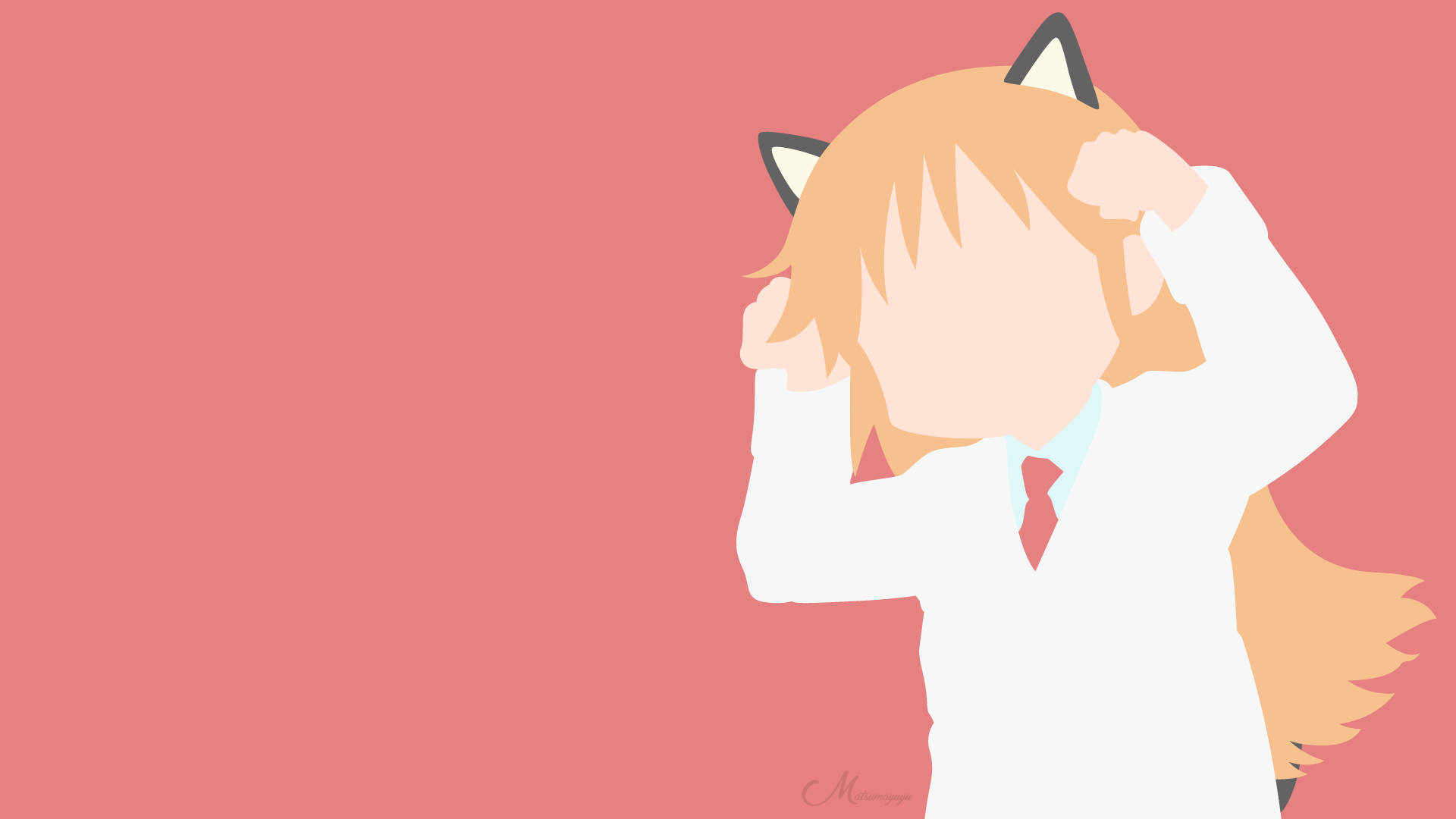 Red Minimalist Nichijou Hakase Cat Background
