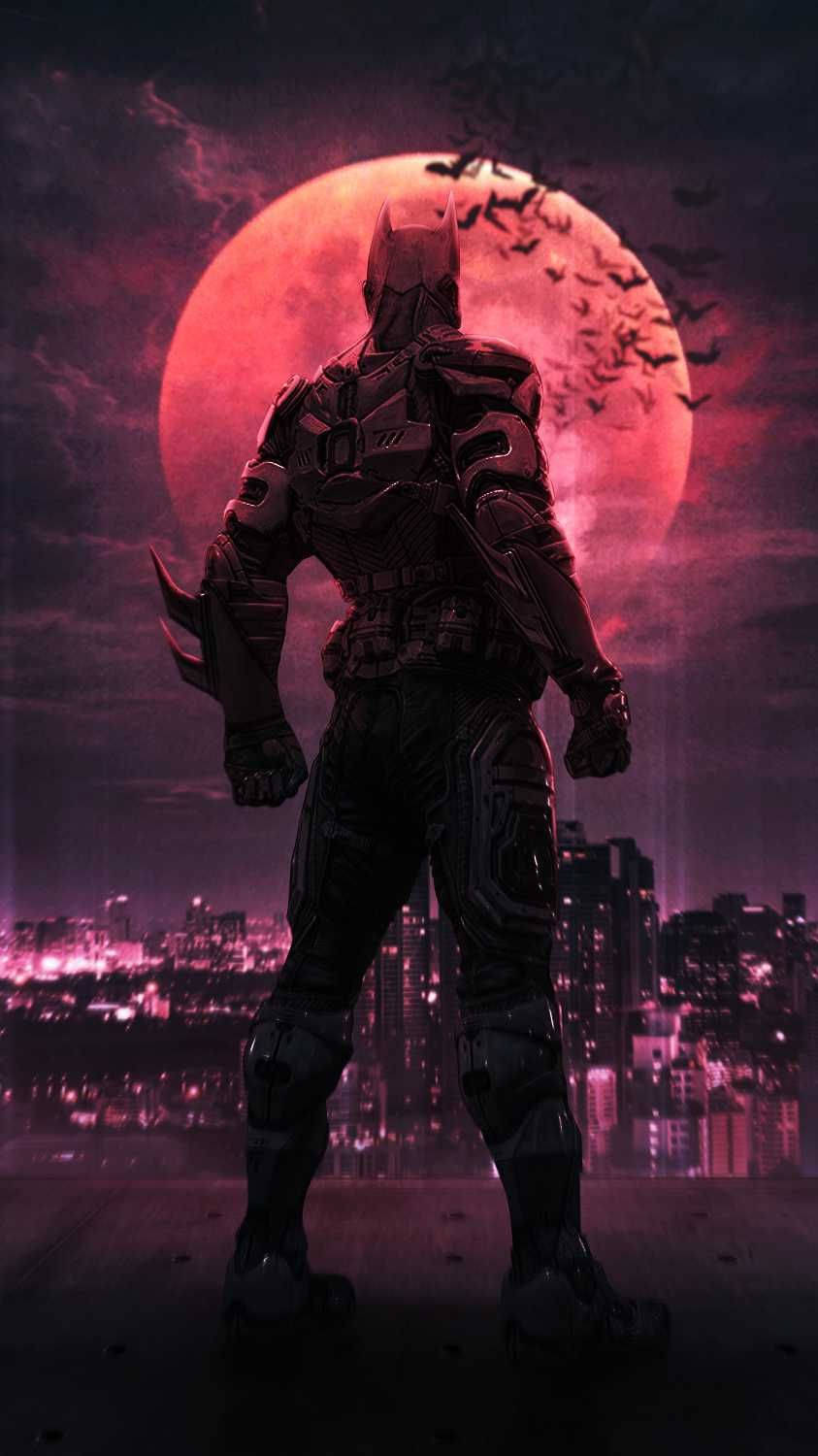 Red Moon Behind Batman Arkham Knight Iphone