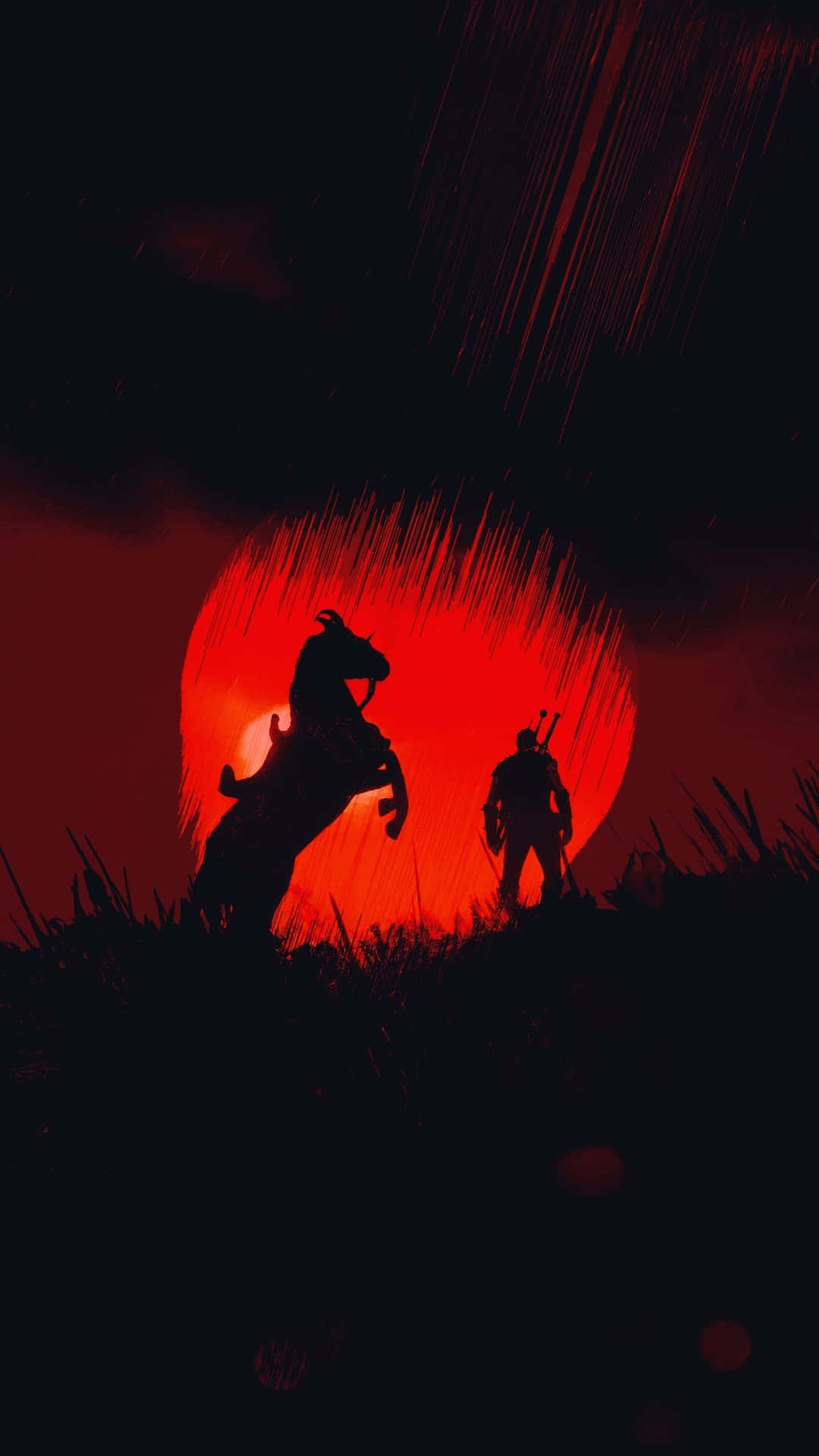 Red Moon Horse And Man Silhouette Witcher 3 Phone Background