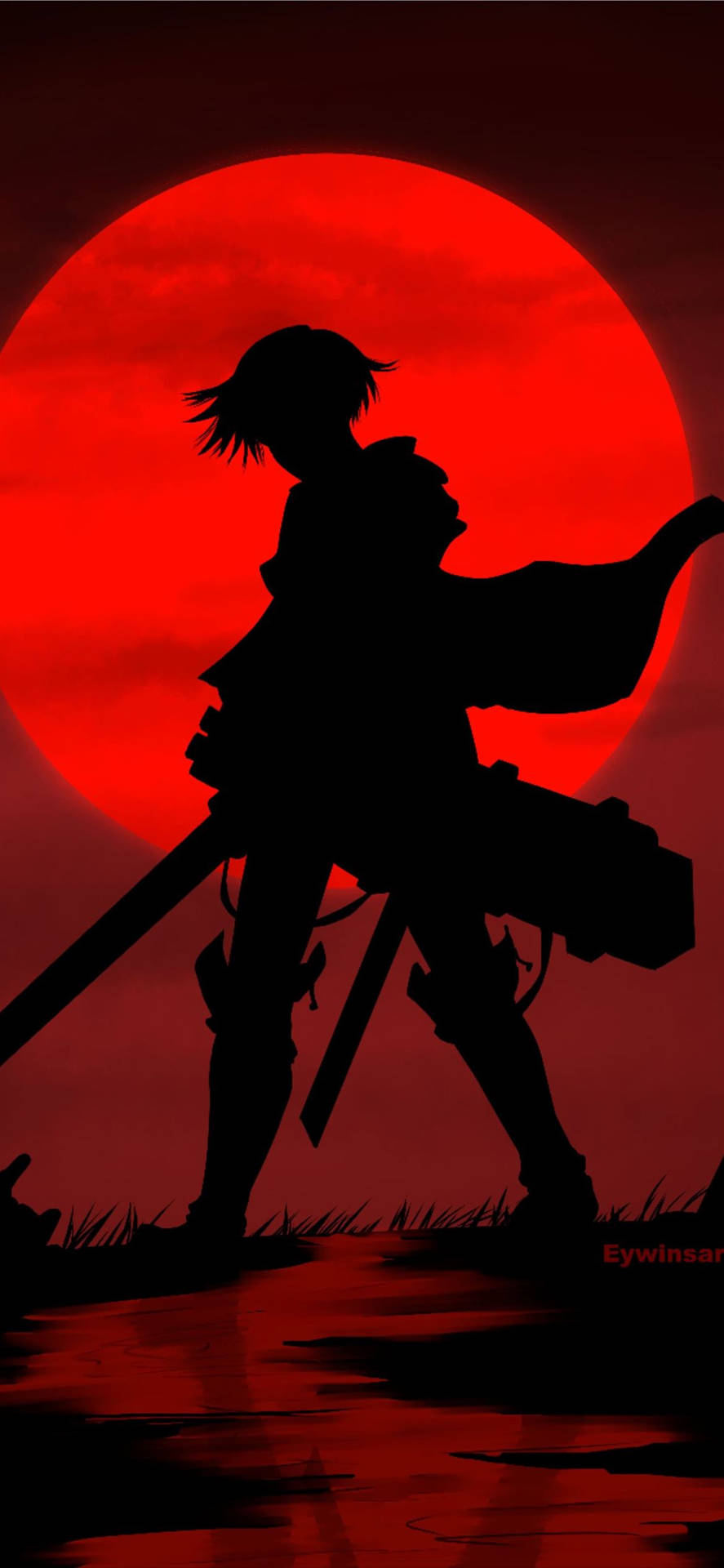 Red Moon Levi Silhouette Attack On Titan Iphone Background