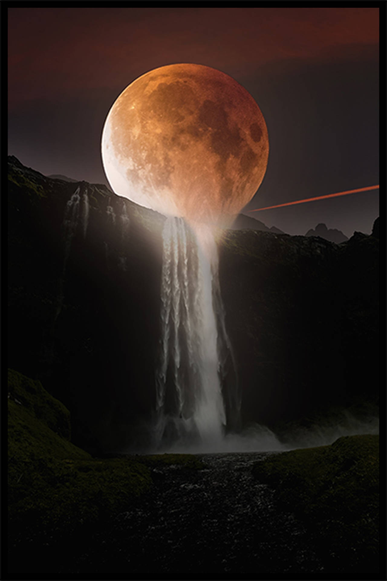 Red Moonfall Waterfalls Background
