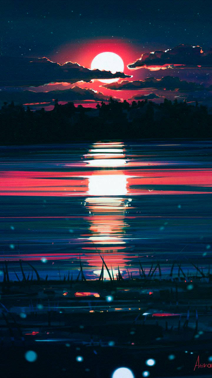 Red Moonlight Beautiful Phone Background