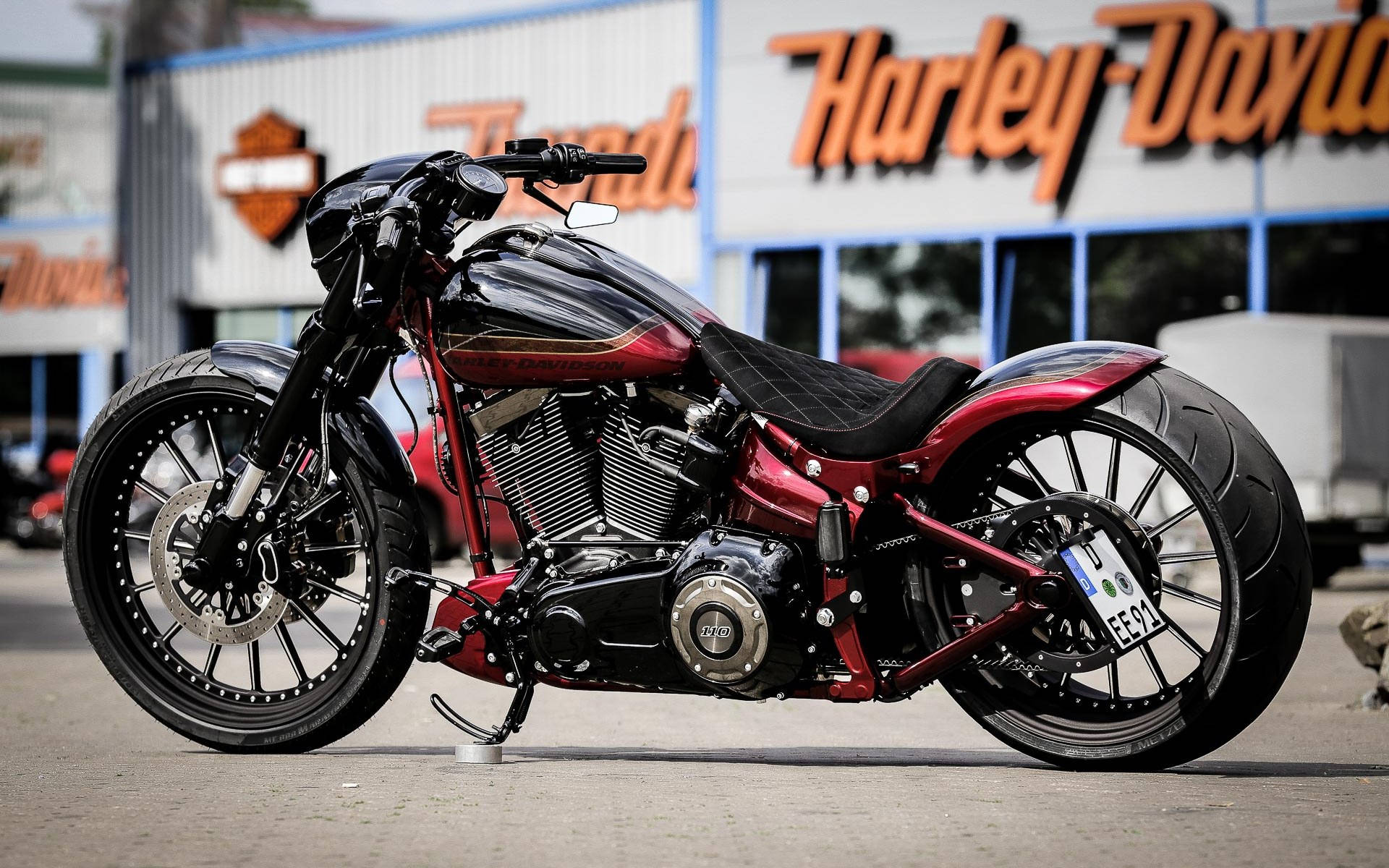 Red Motorbike Harley Davidson Logo Background