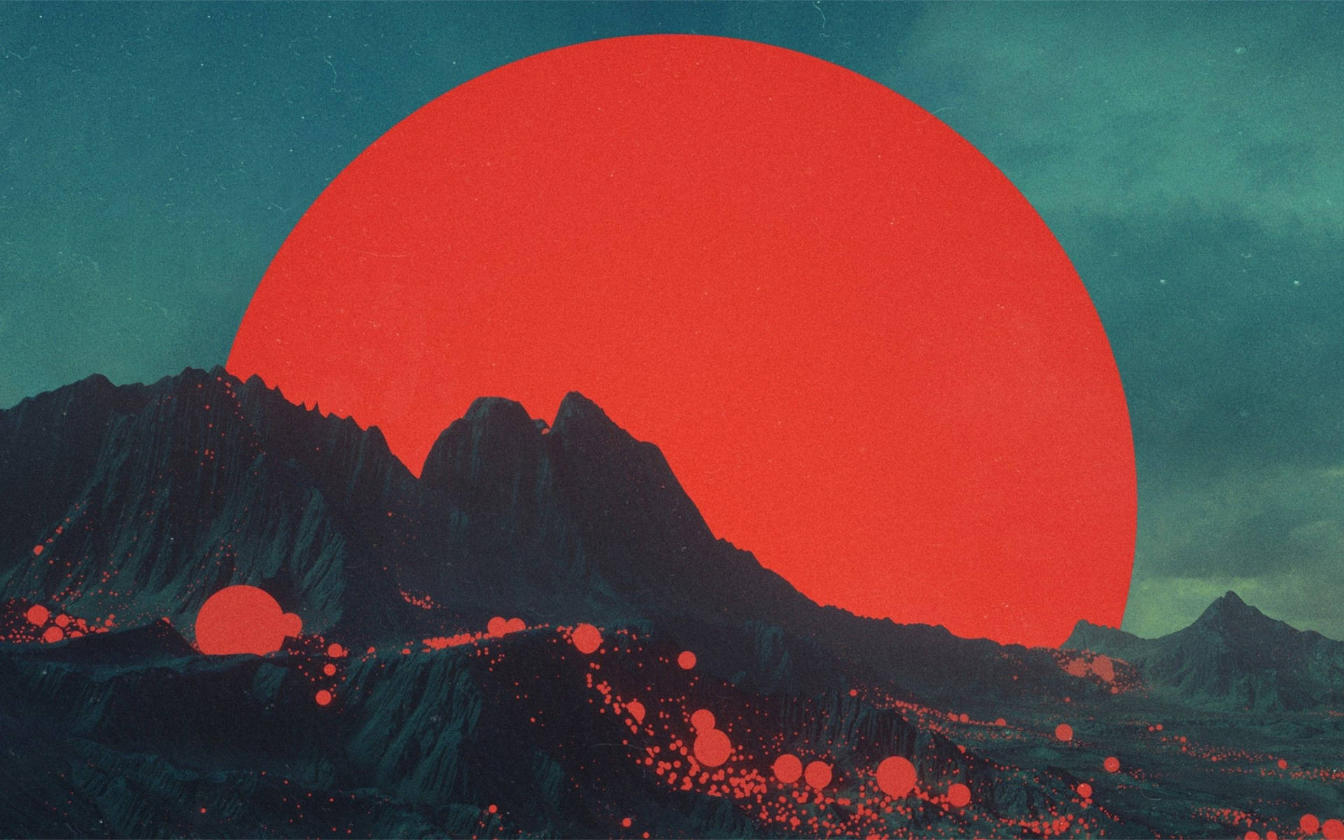 Red Mountain And Moon Background