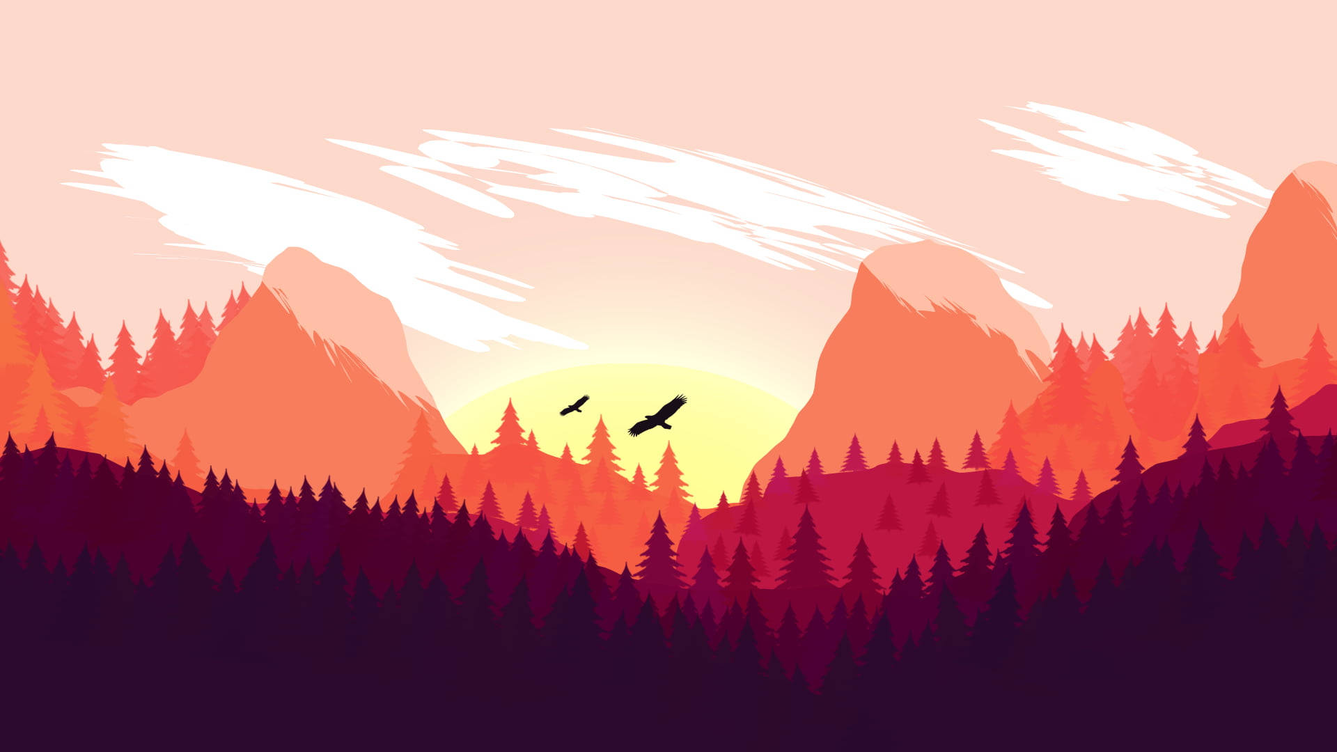 Red Mountain And Pine Trees Background