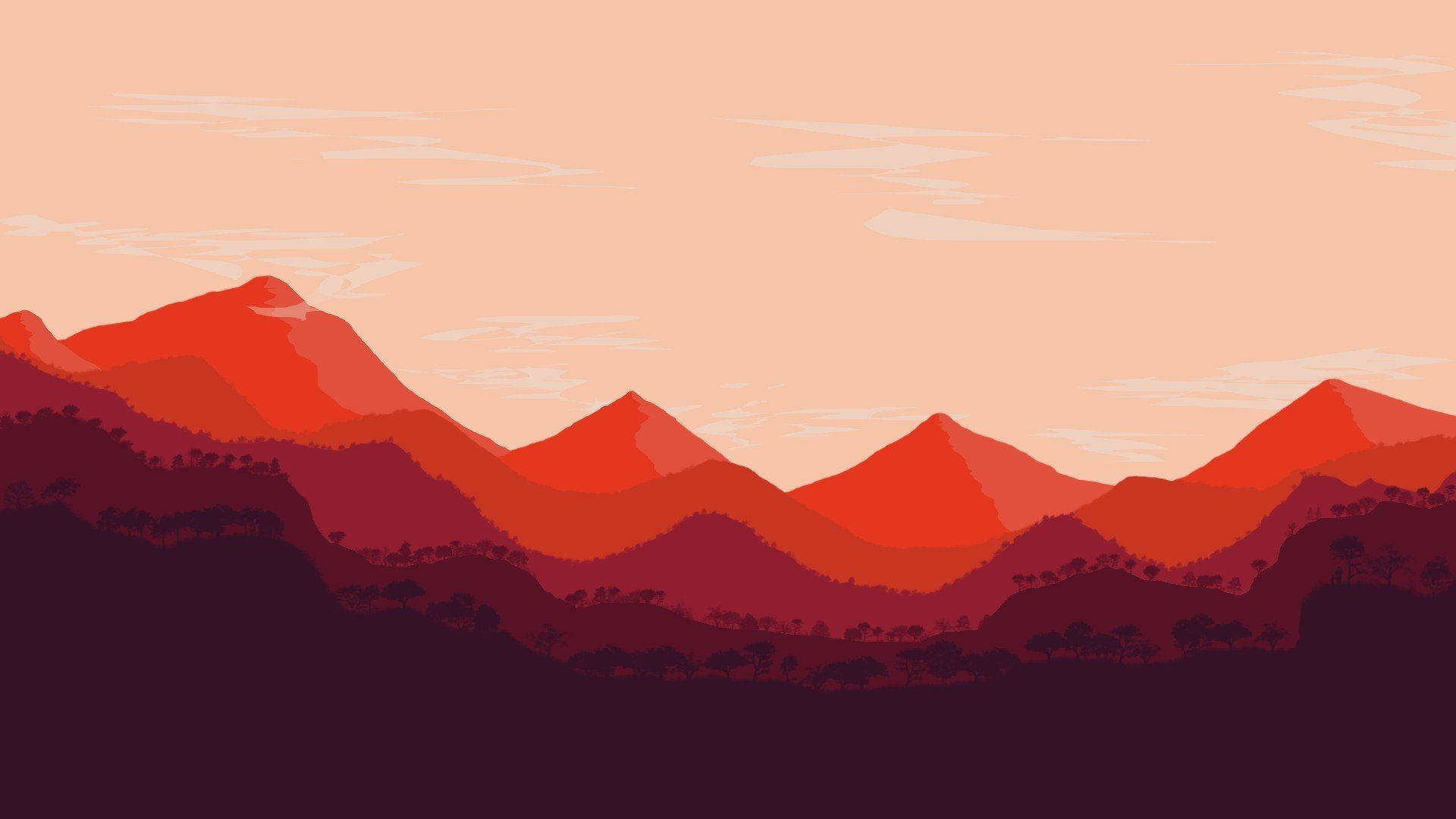 Red Mountain And Powder Pink Sky Background