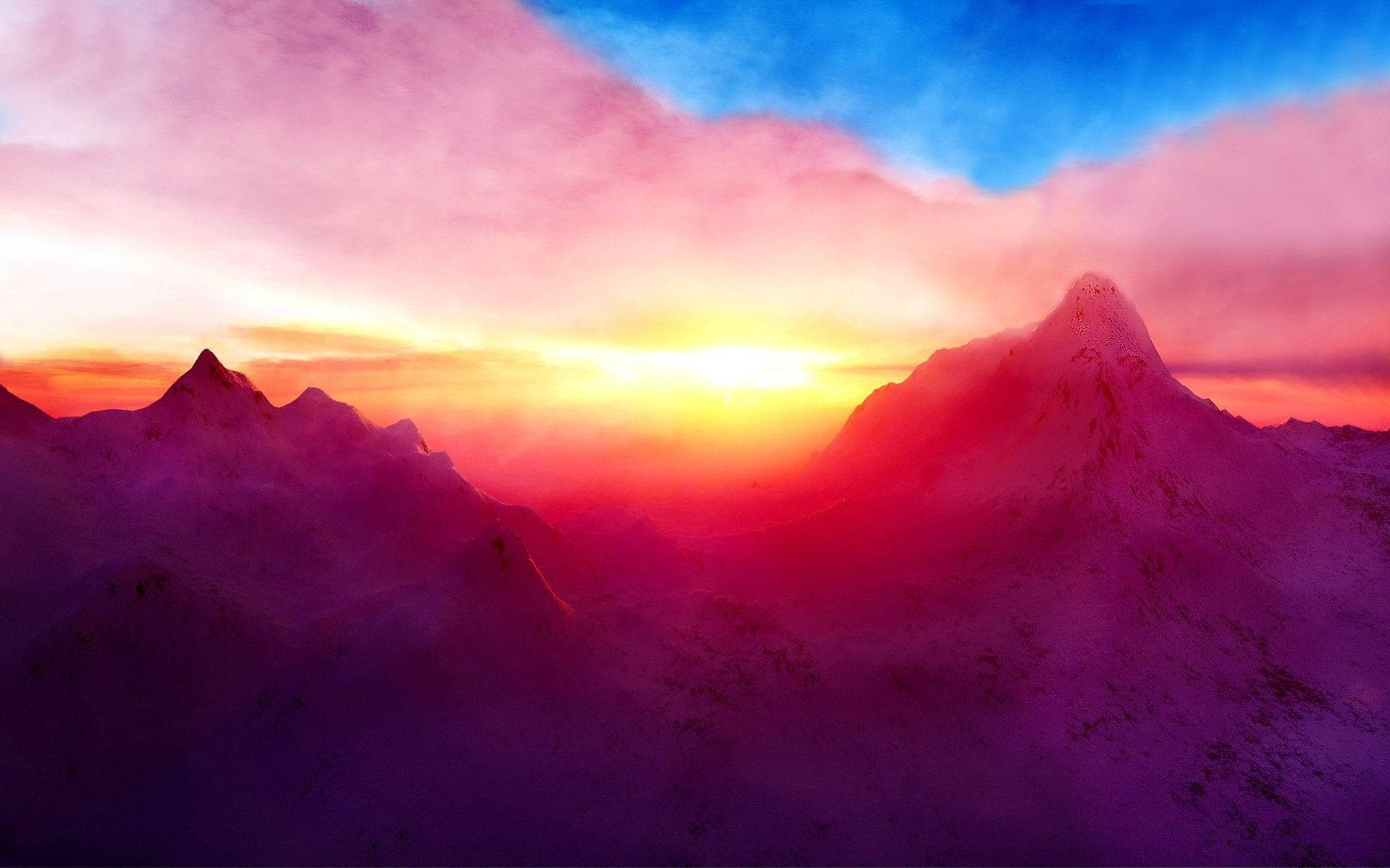 Red Mountain And Sunset Sky Background