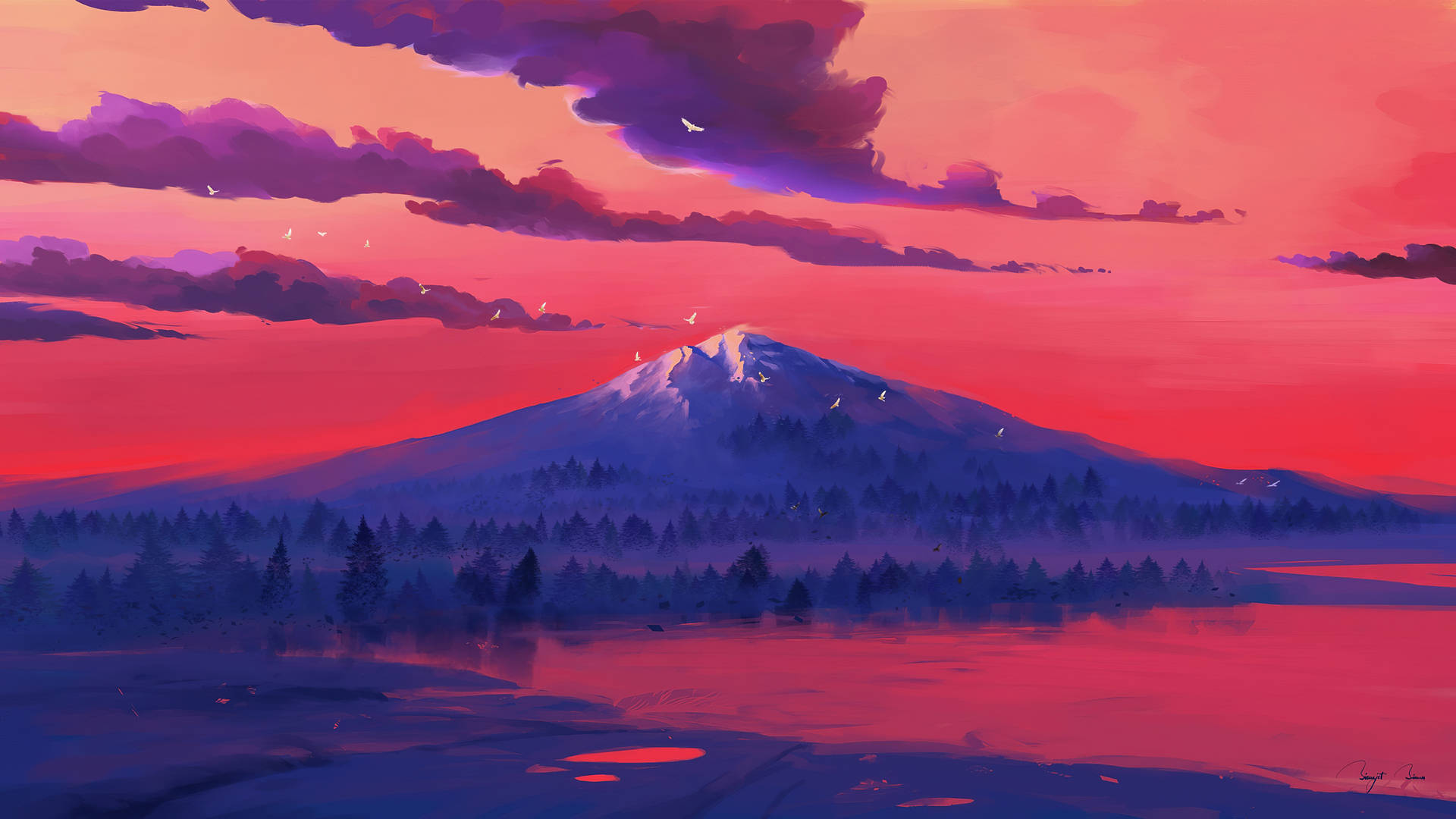 Red Mountain Art Background