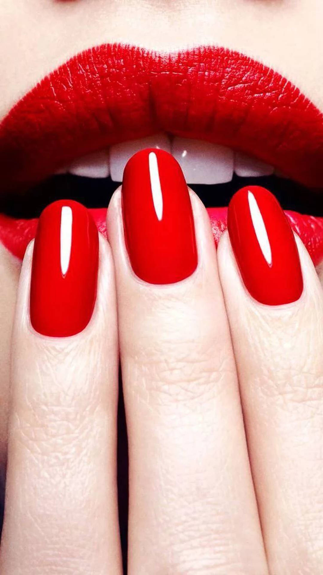 Red Nails And Lips Background