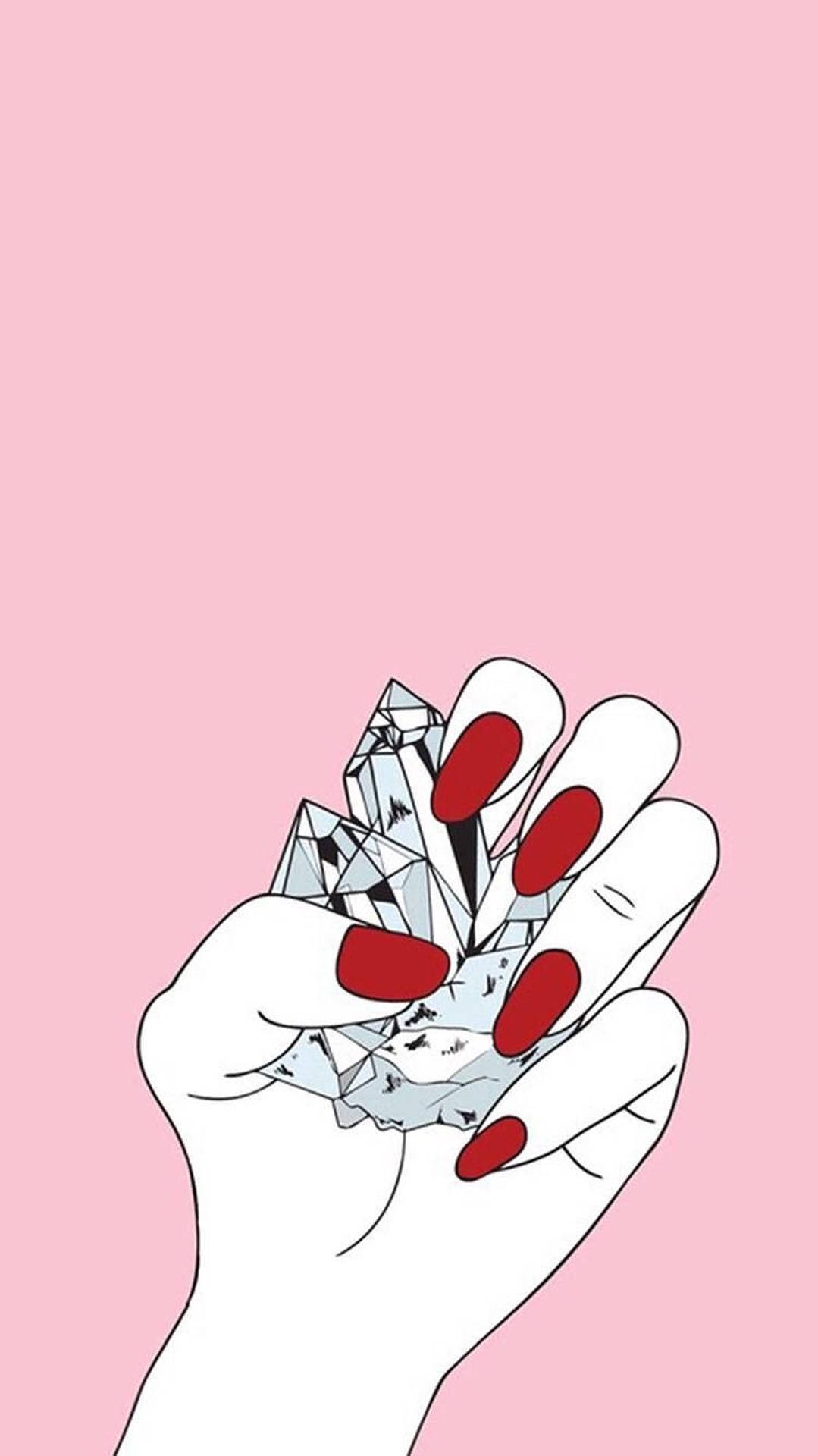 Red Nails Holding Crystal Background
