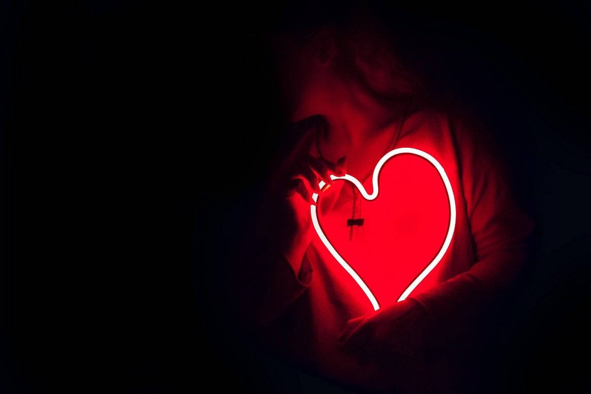 Red Neon Heart Aesthetic Background