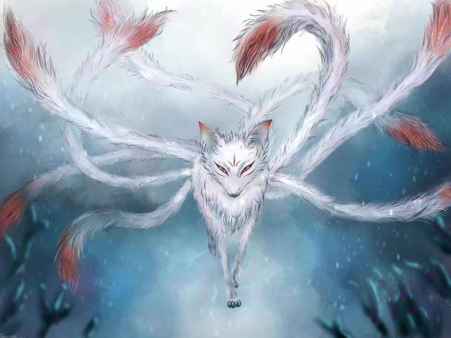 Red Nine Tailed Fox Background