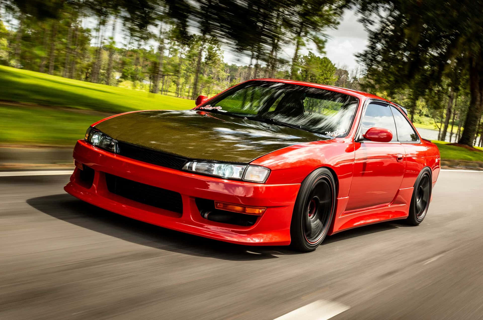Red Nissan240sx Speeding Background