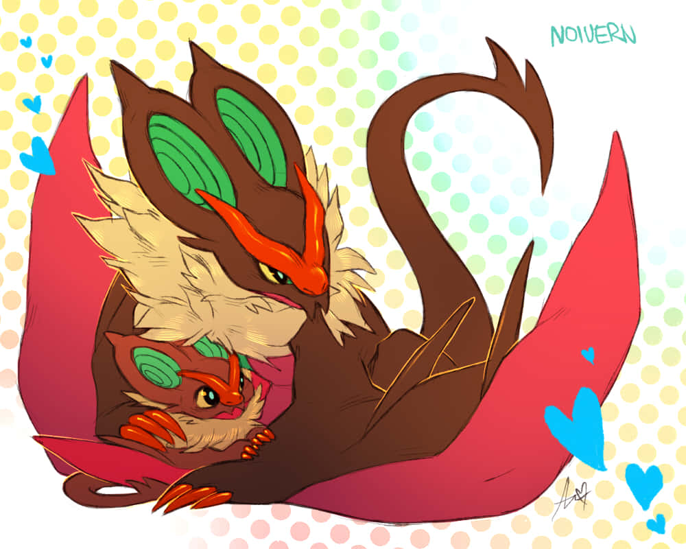 Red Noivern Hugging Red Noibat Background