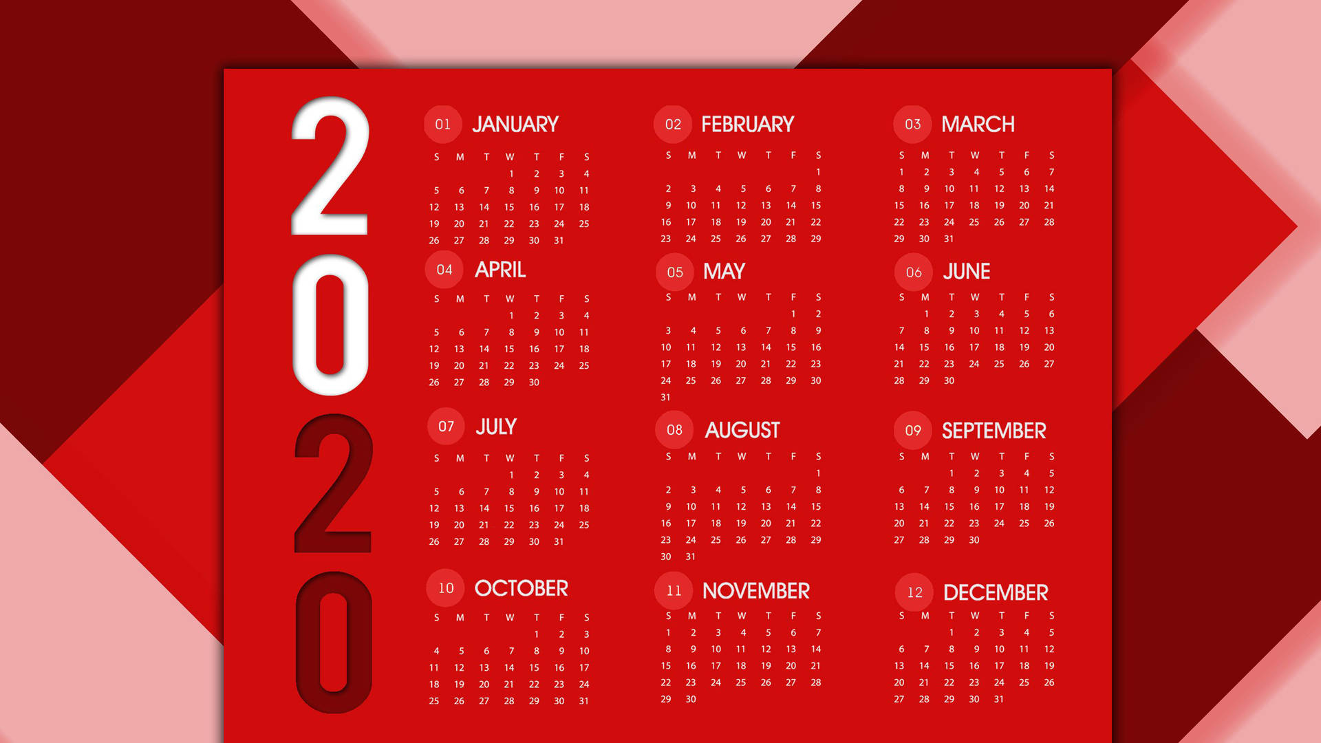 Red October 2020 Calendar Background