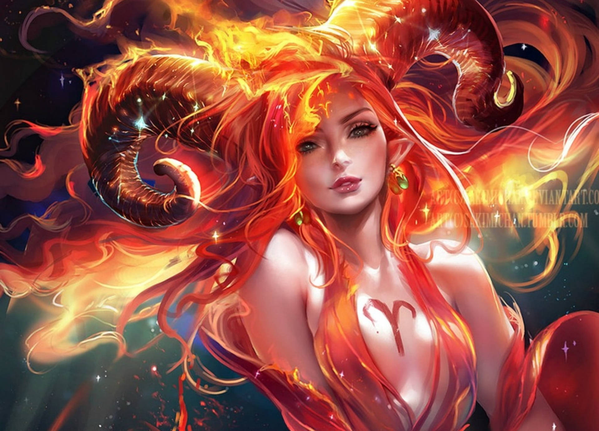 Red Orange Art Woman Aries Aesthetic Background