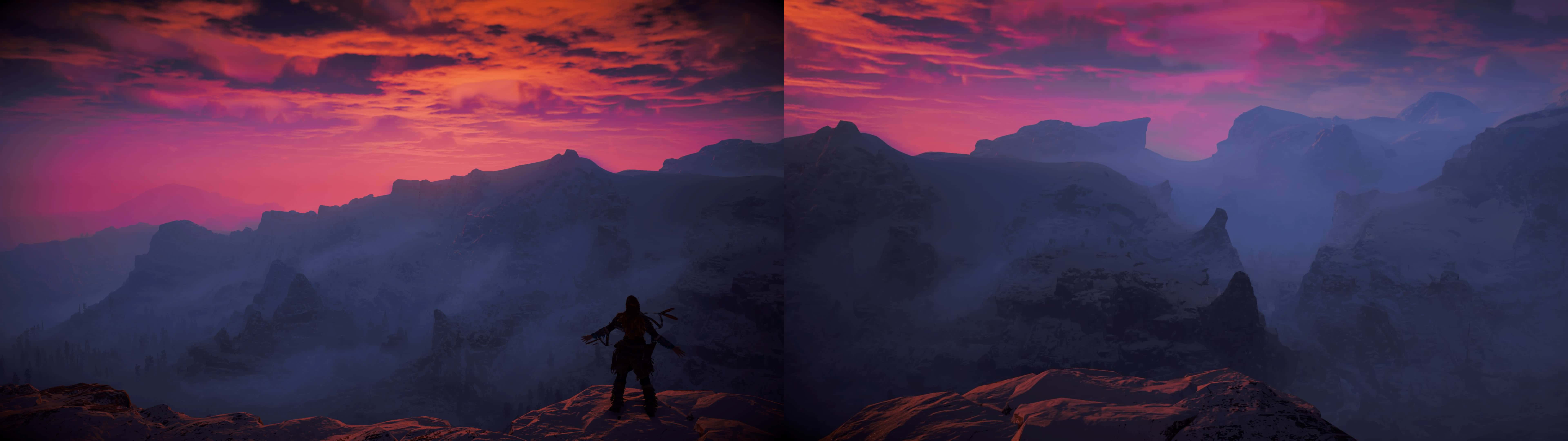 Red Orange Sky Mountain Ultra Hd Dual Monitor - Wallpaper