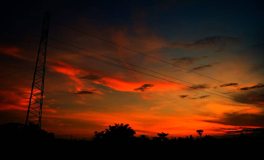 Red Orange Sunset Sky In Cameroon Background