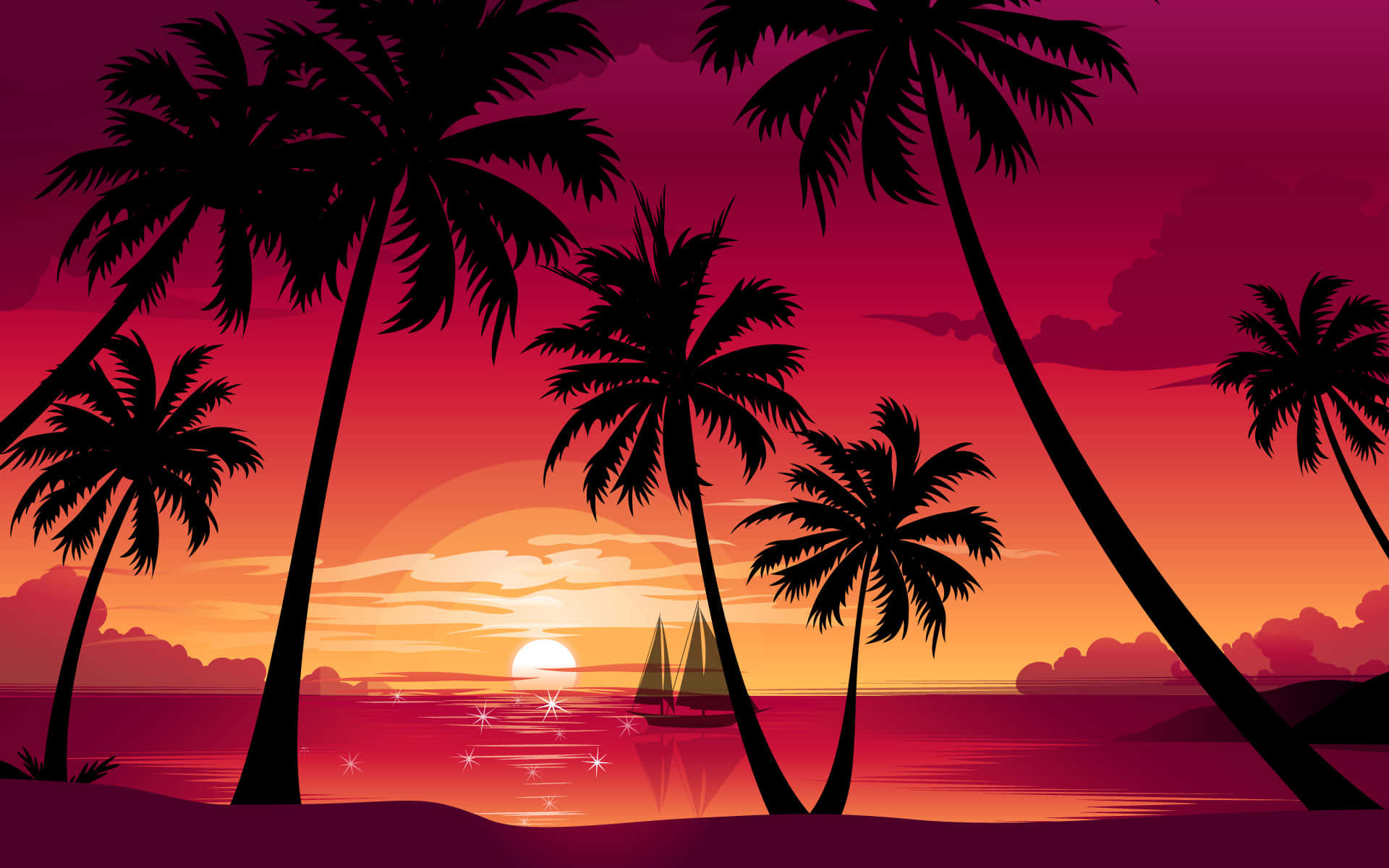 Red Orange Sunset With Palm Tree