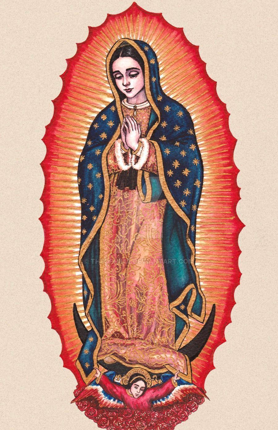 Red Outline Virgen De Guadalupe Background