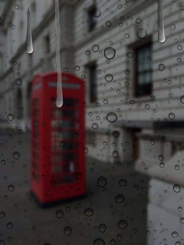 Red Phone Booth While It's Raining Background