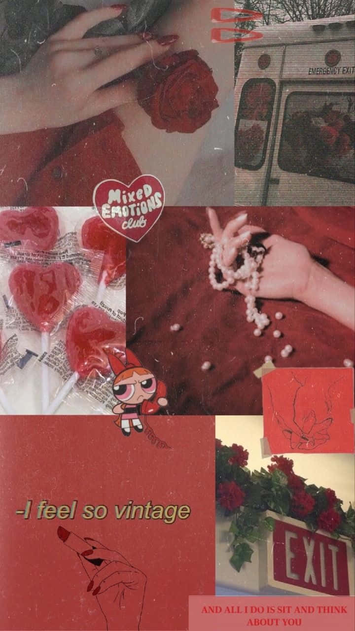 Red Photo Collage Aesthetic Tumblr Roses Pearls Background