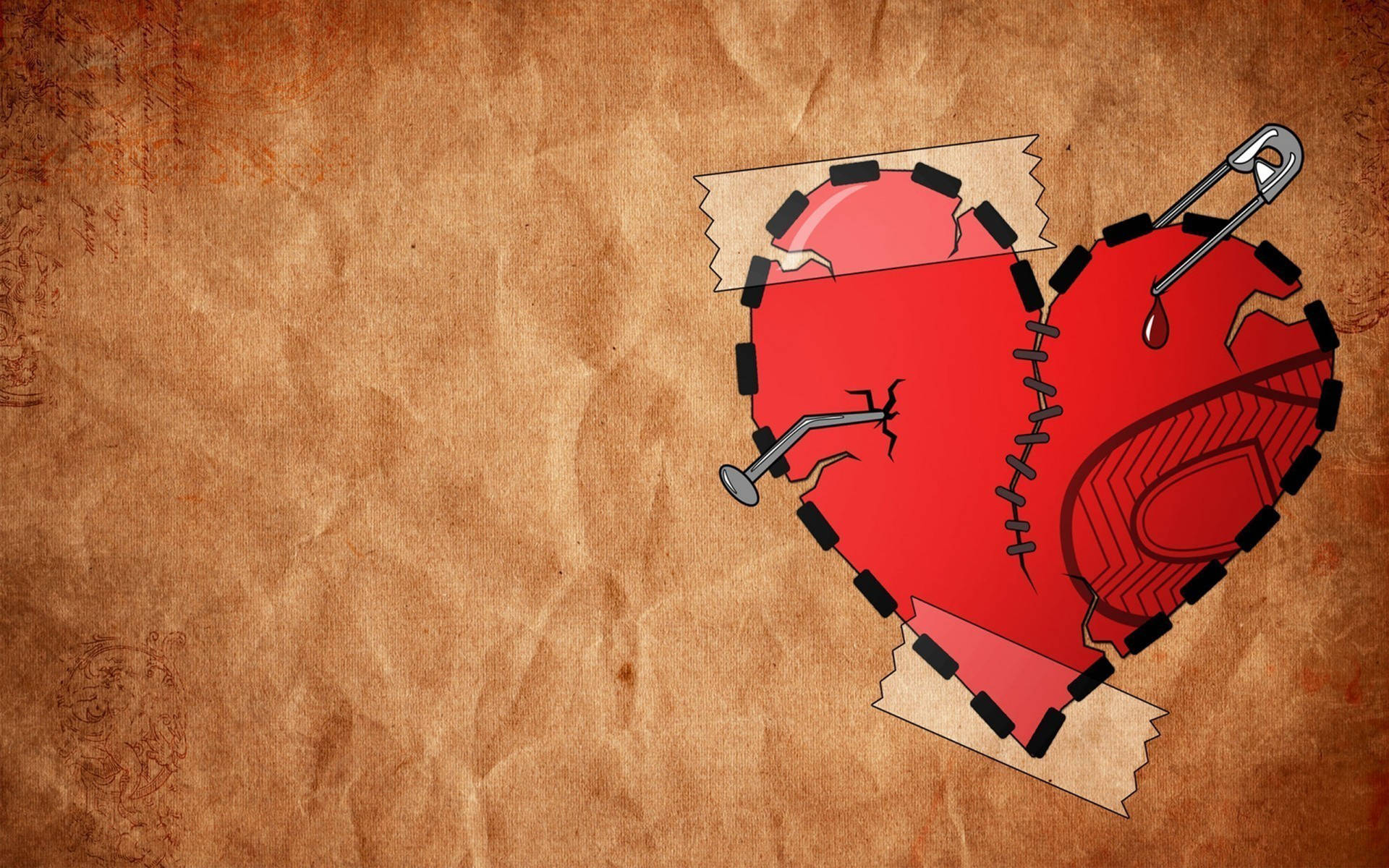 Red Pinned Broken Heart 4k Background