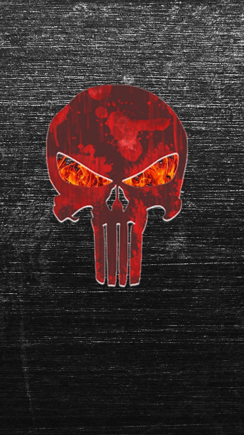 Red Punisher Skull With Fire On Both Eyes