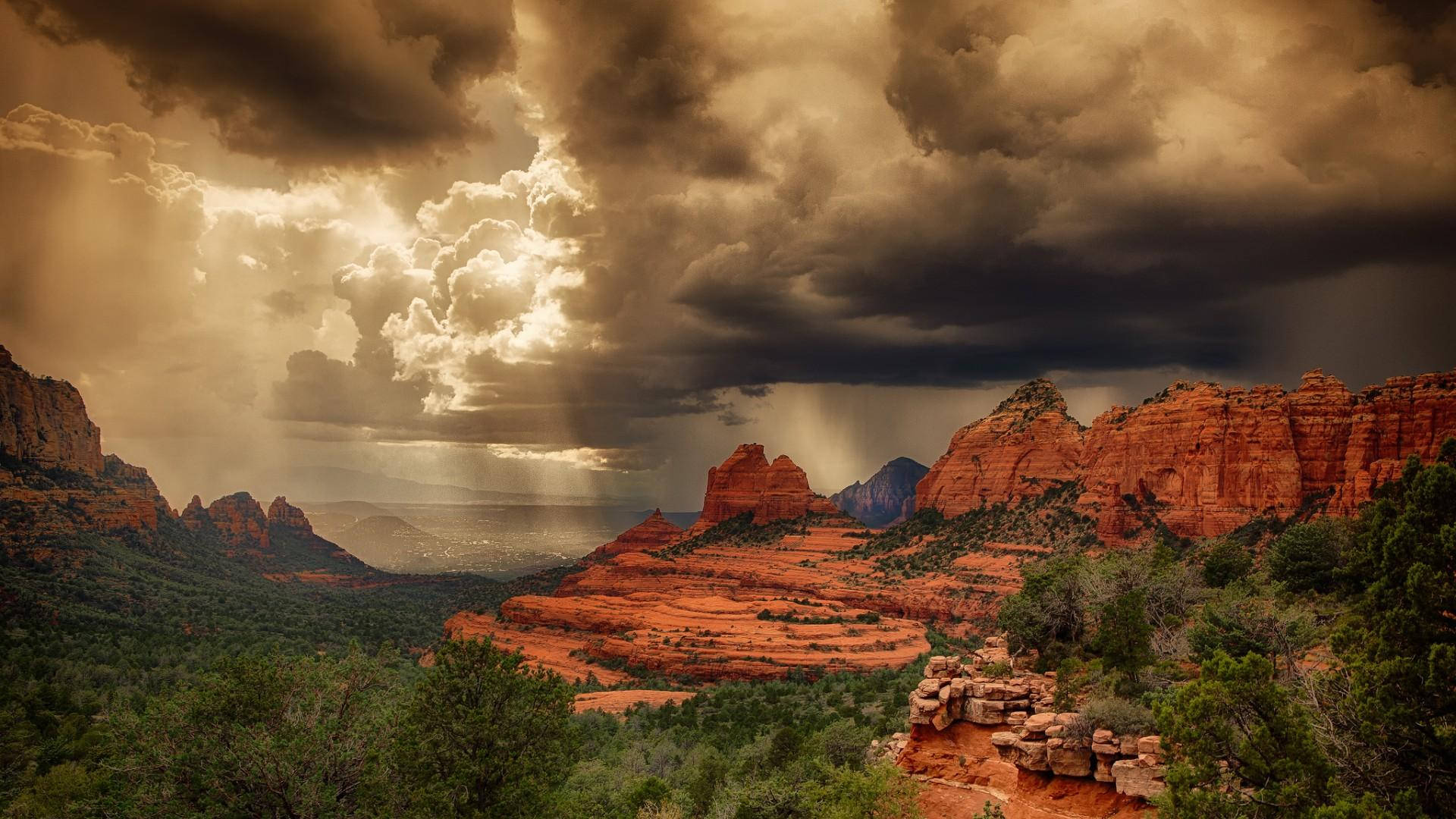 Red Rock Mountains Stormy Sky