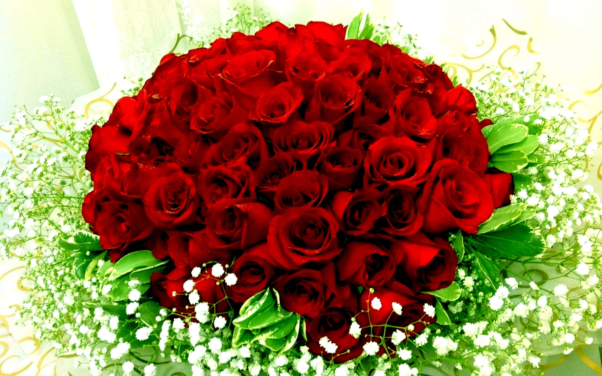 Red Rose Bouquet With Babys Breathe