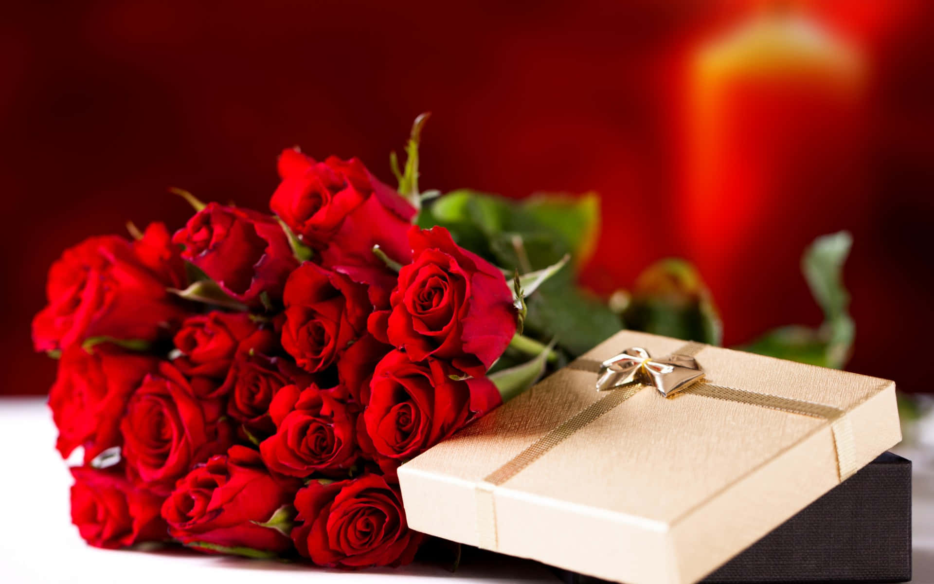 Red Rose Bouquet With Gift Box Background