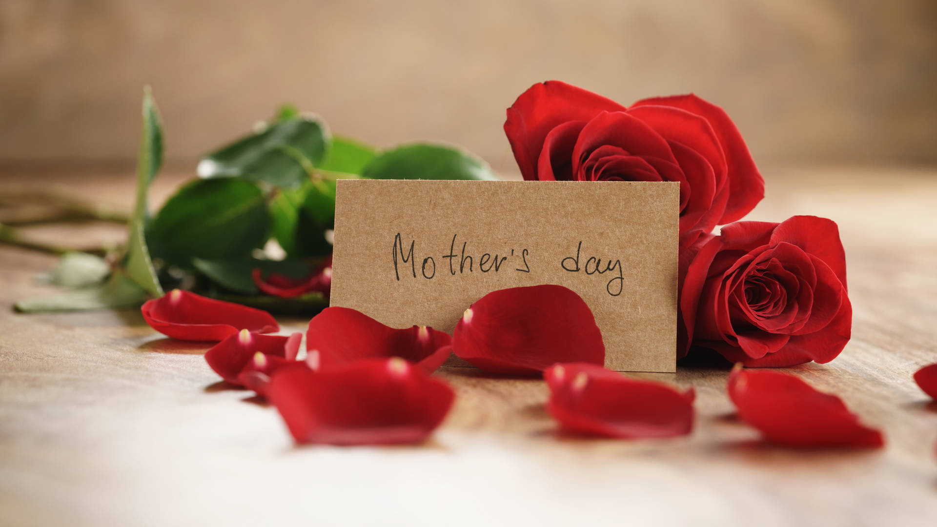 Red Rose Petals Happy Mothers Day Background