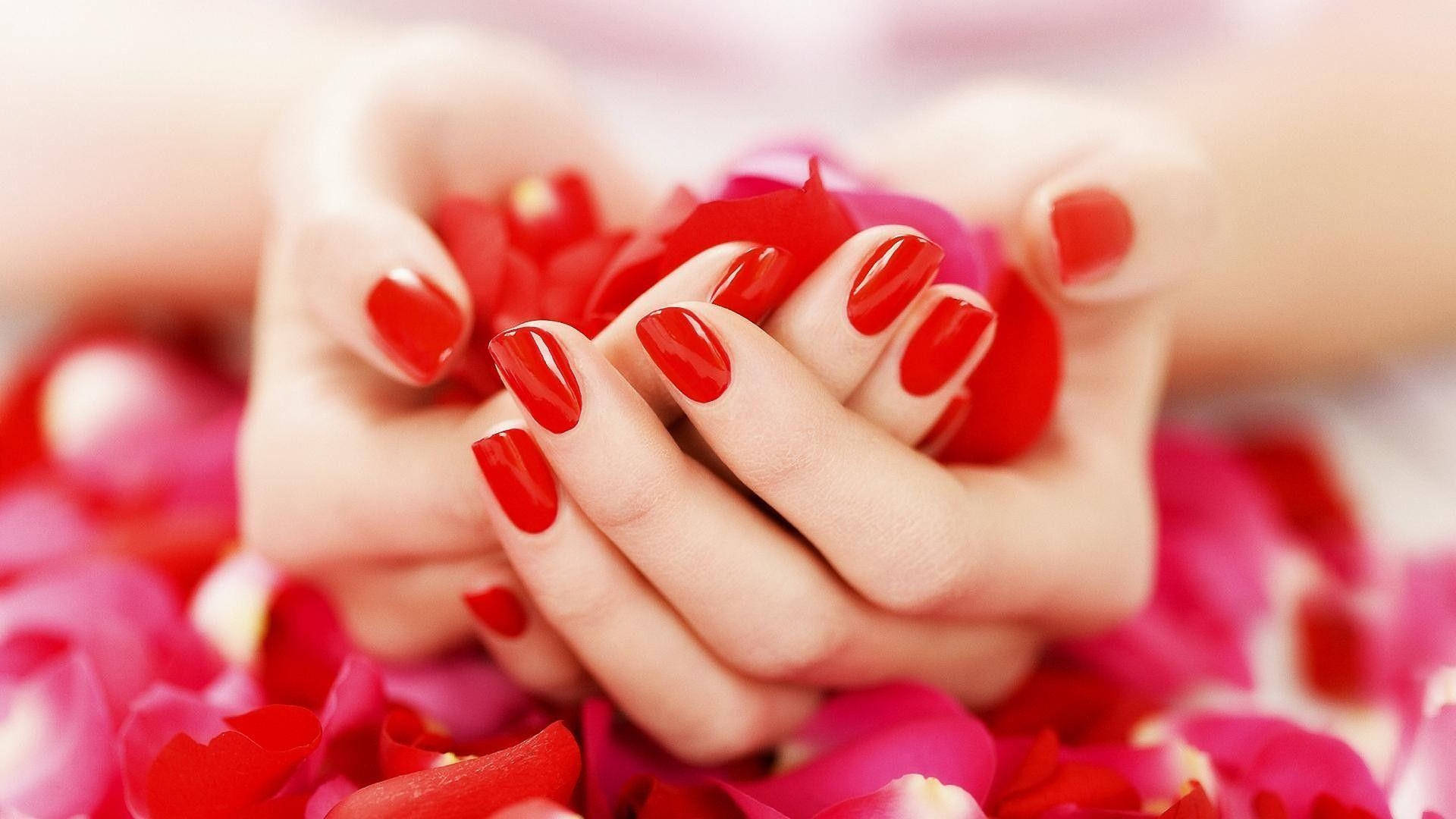 Red Rose Petals Nails Background