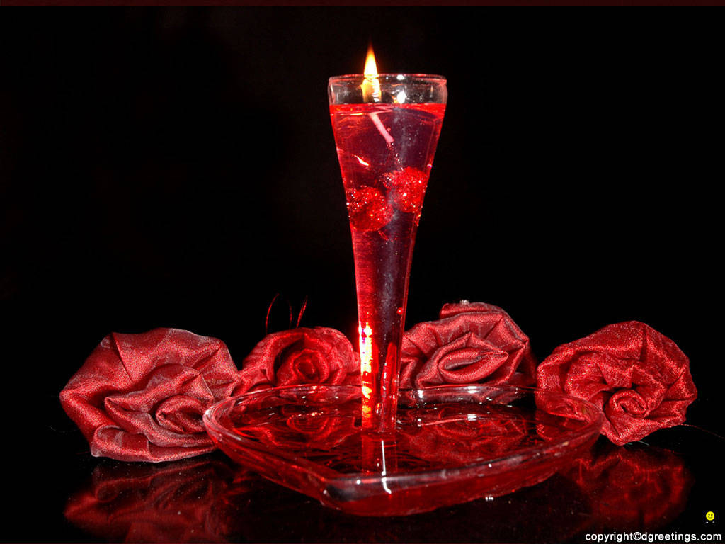 Red Roses And Candle For Valentine's Day Background