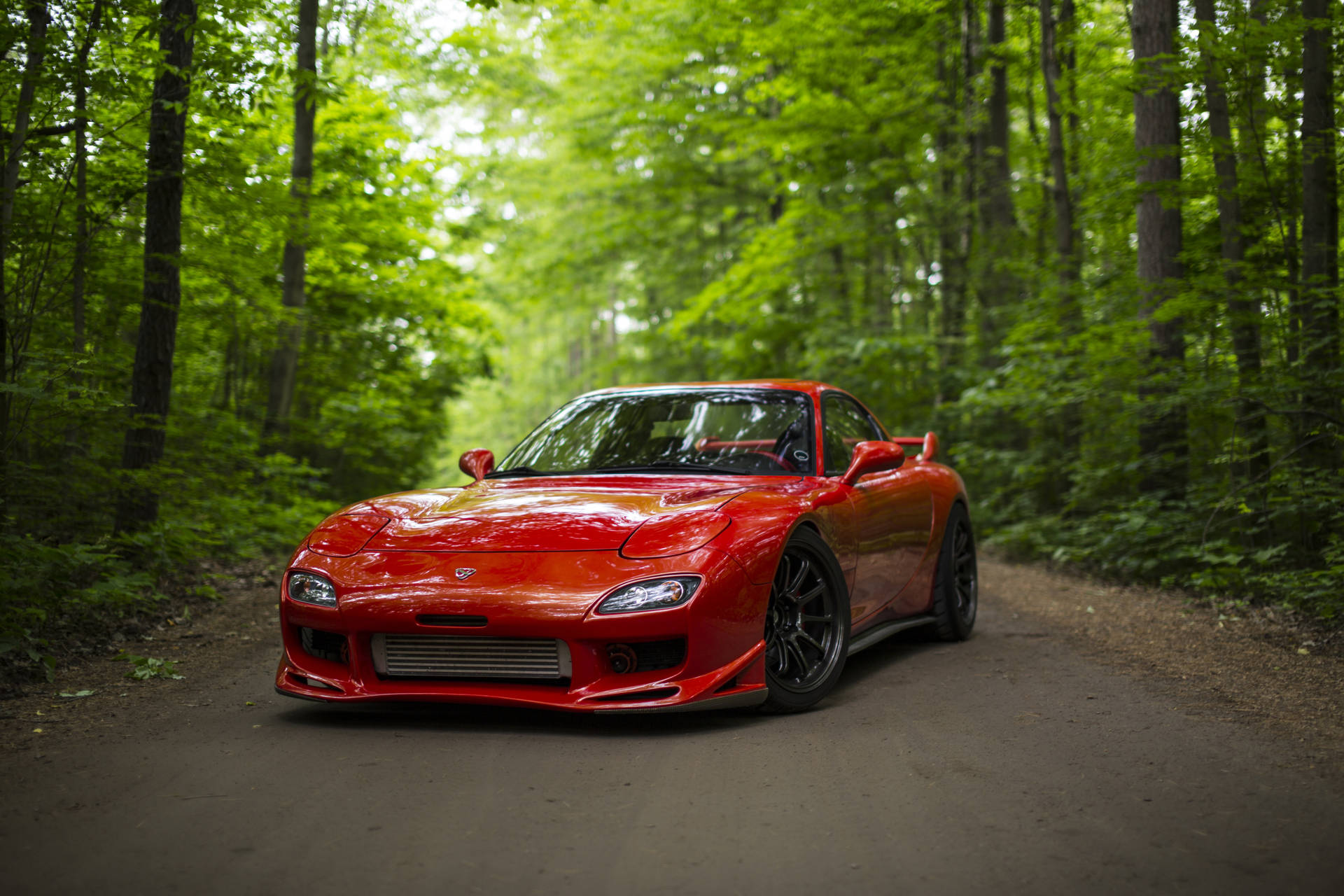 Red Rx7 In The Woods Background