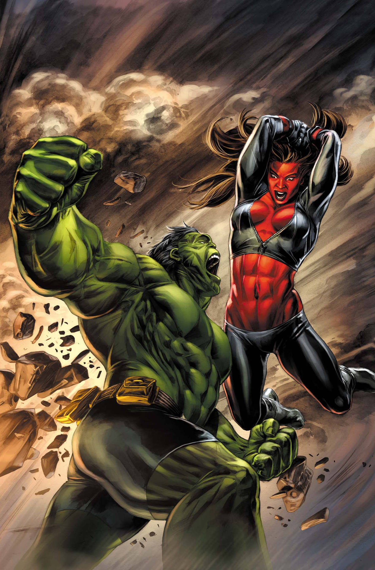 Red She Hulk Fighting Background