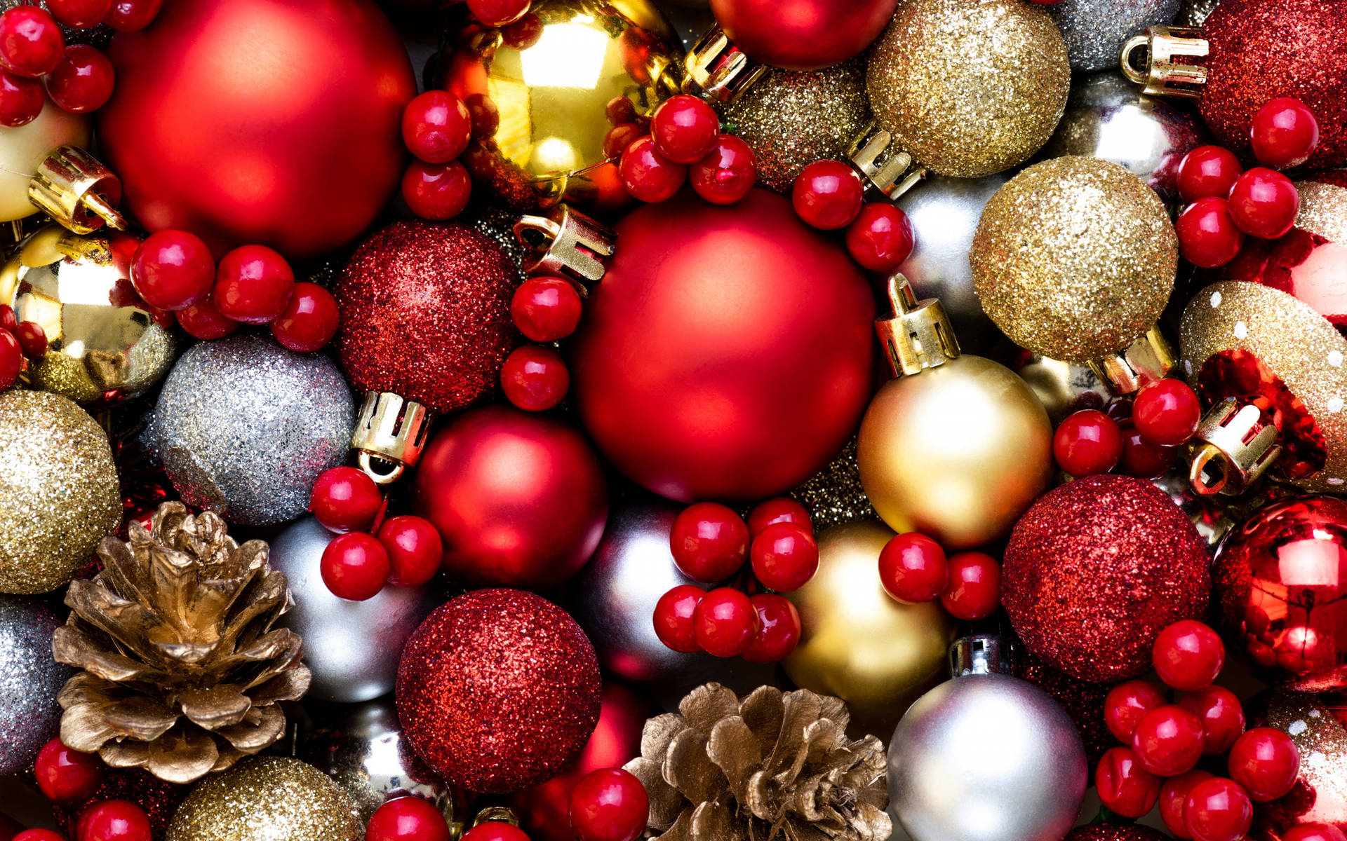Red Silver Gold Christmas Balls Background