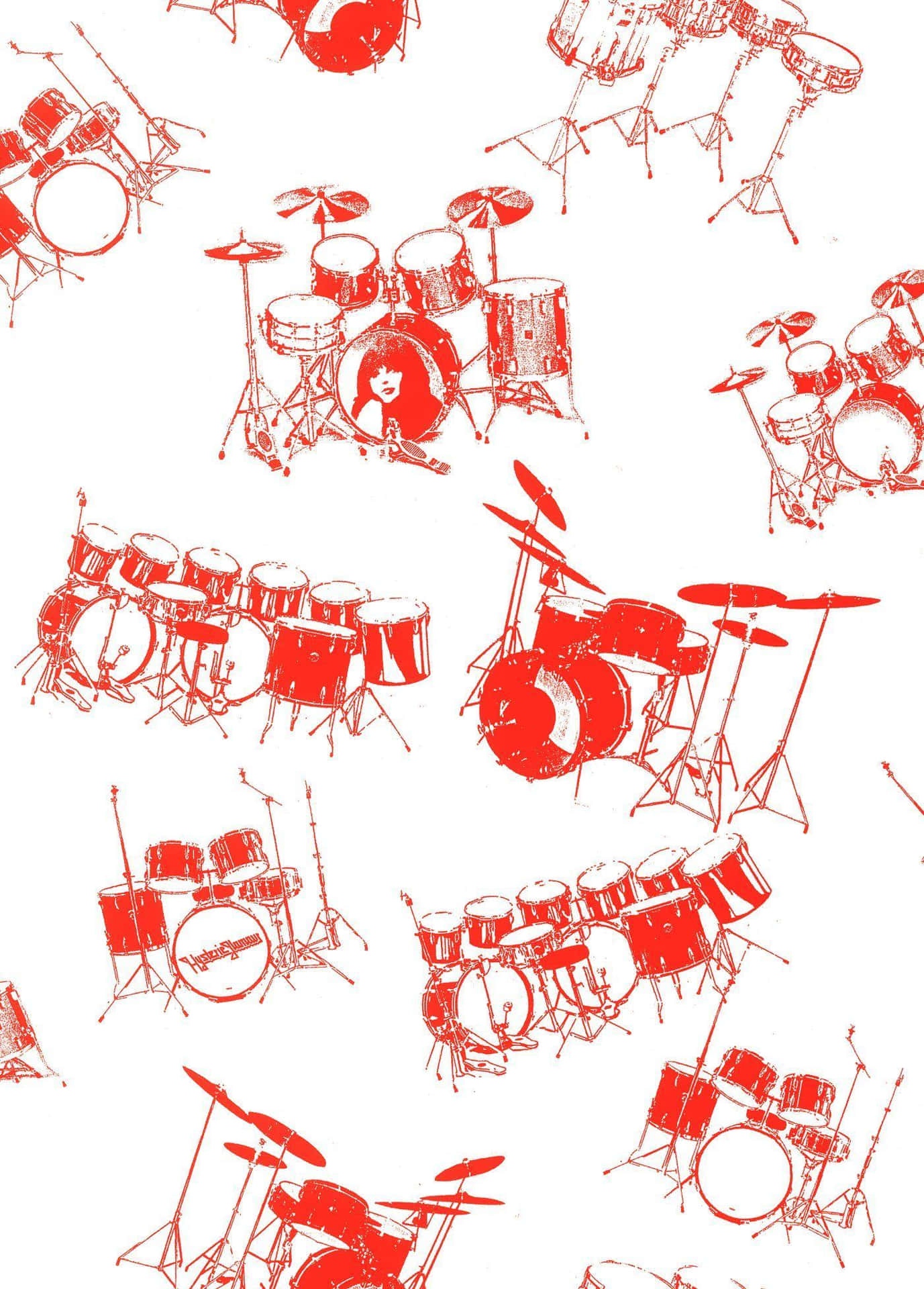 Red Sketch Drum Set Pattern Background