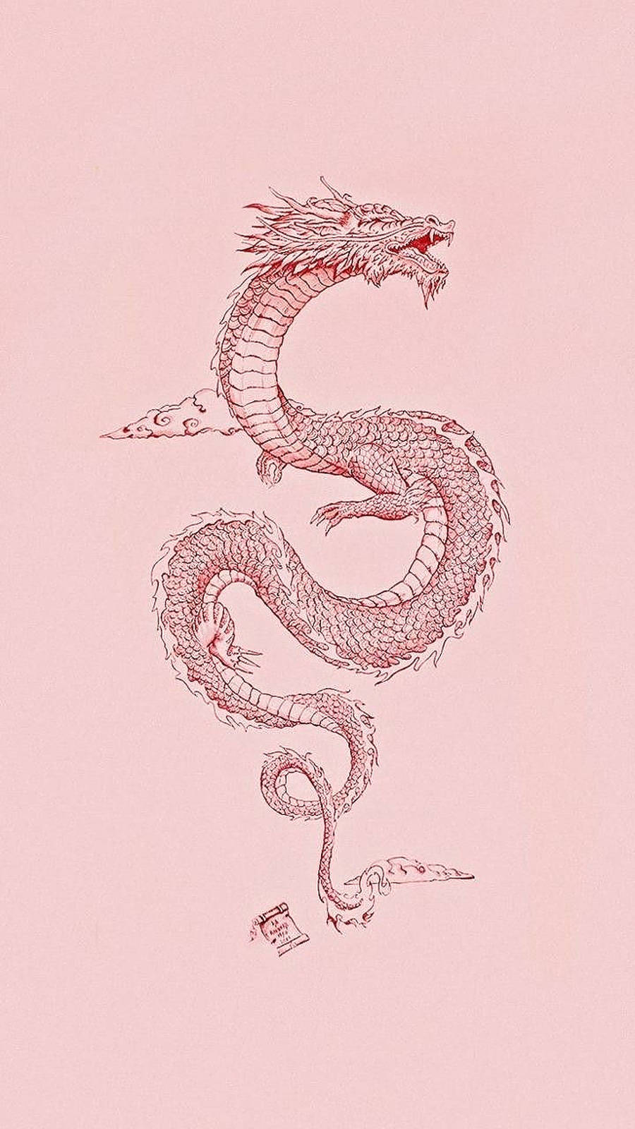Red Sketched Japanese Dragon Tattoo