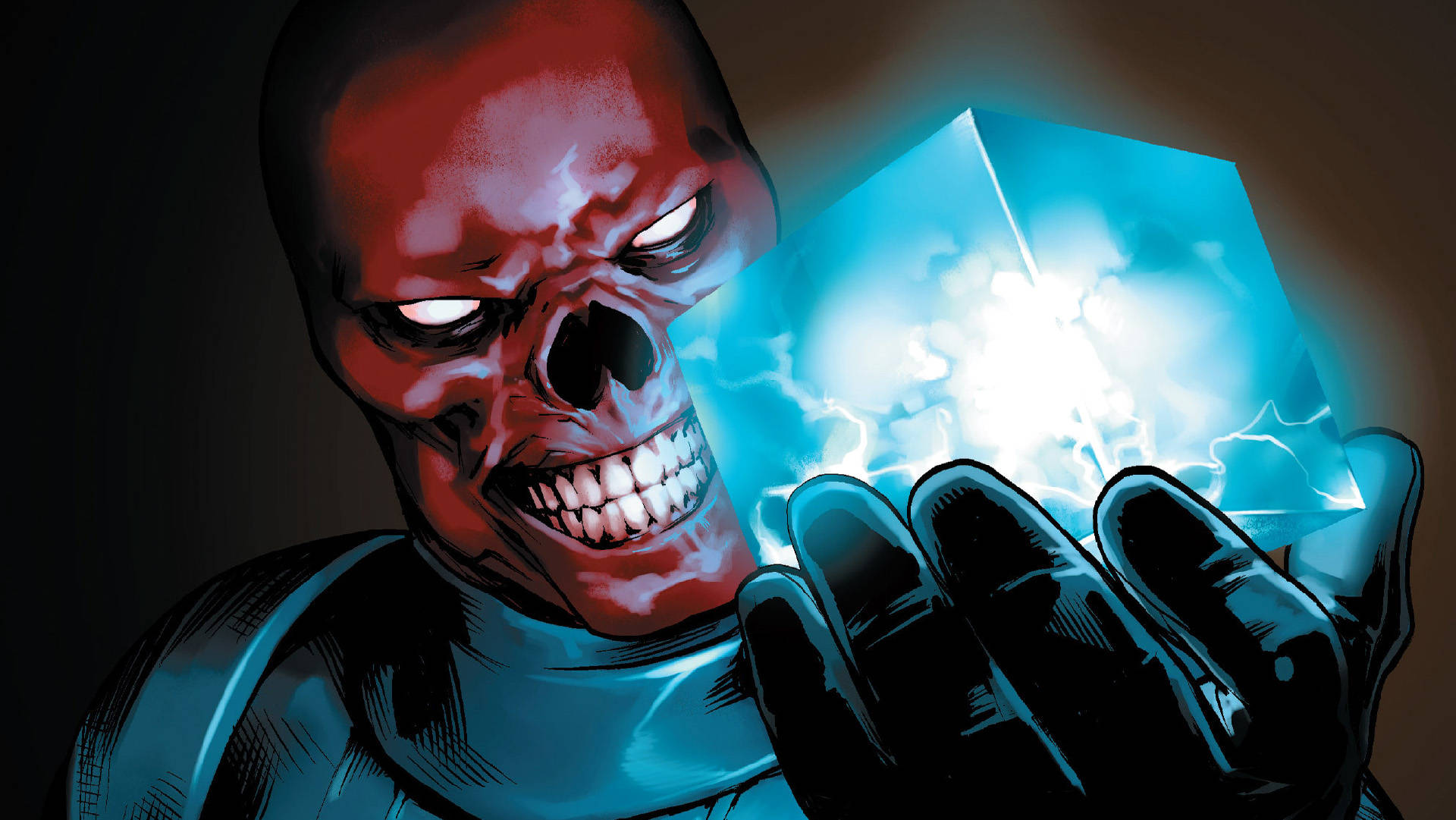 Red Skull Blue Tesseract Background