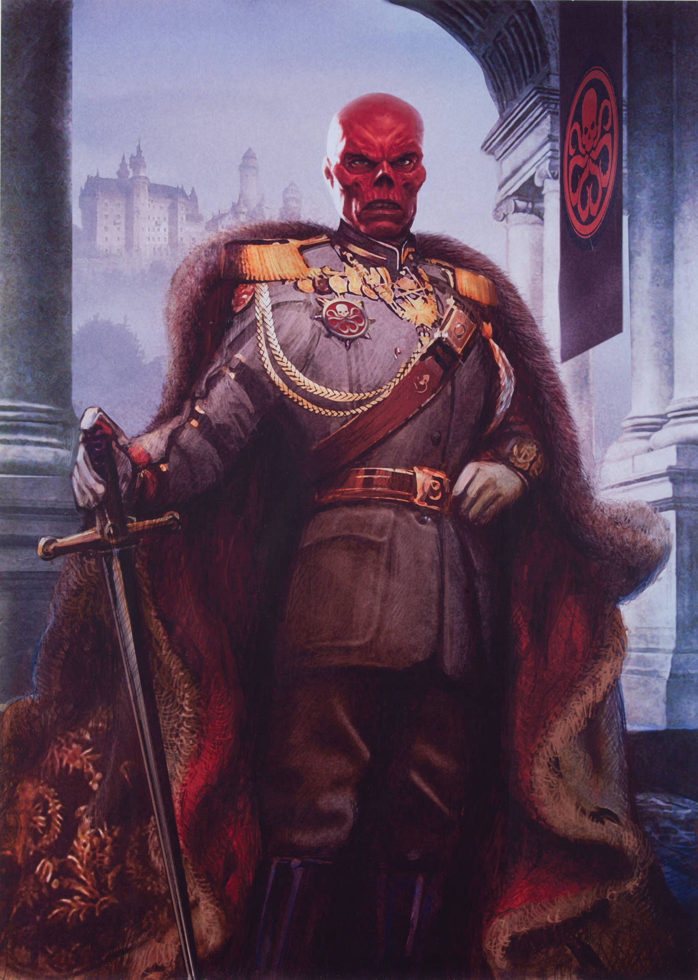 Red Skull Head Of Hydra Background