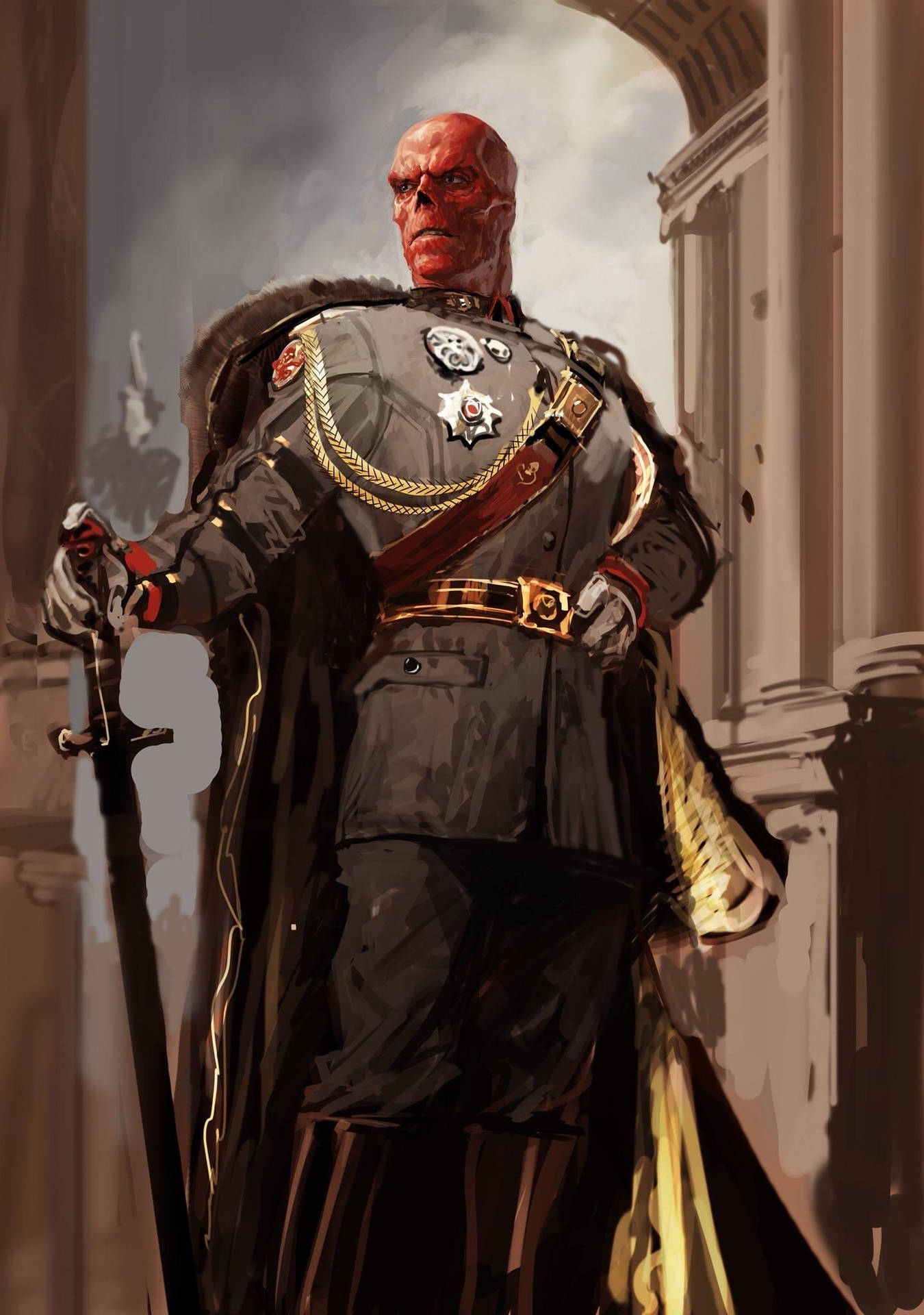 Red Skull Nazi Uniform Background