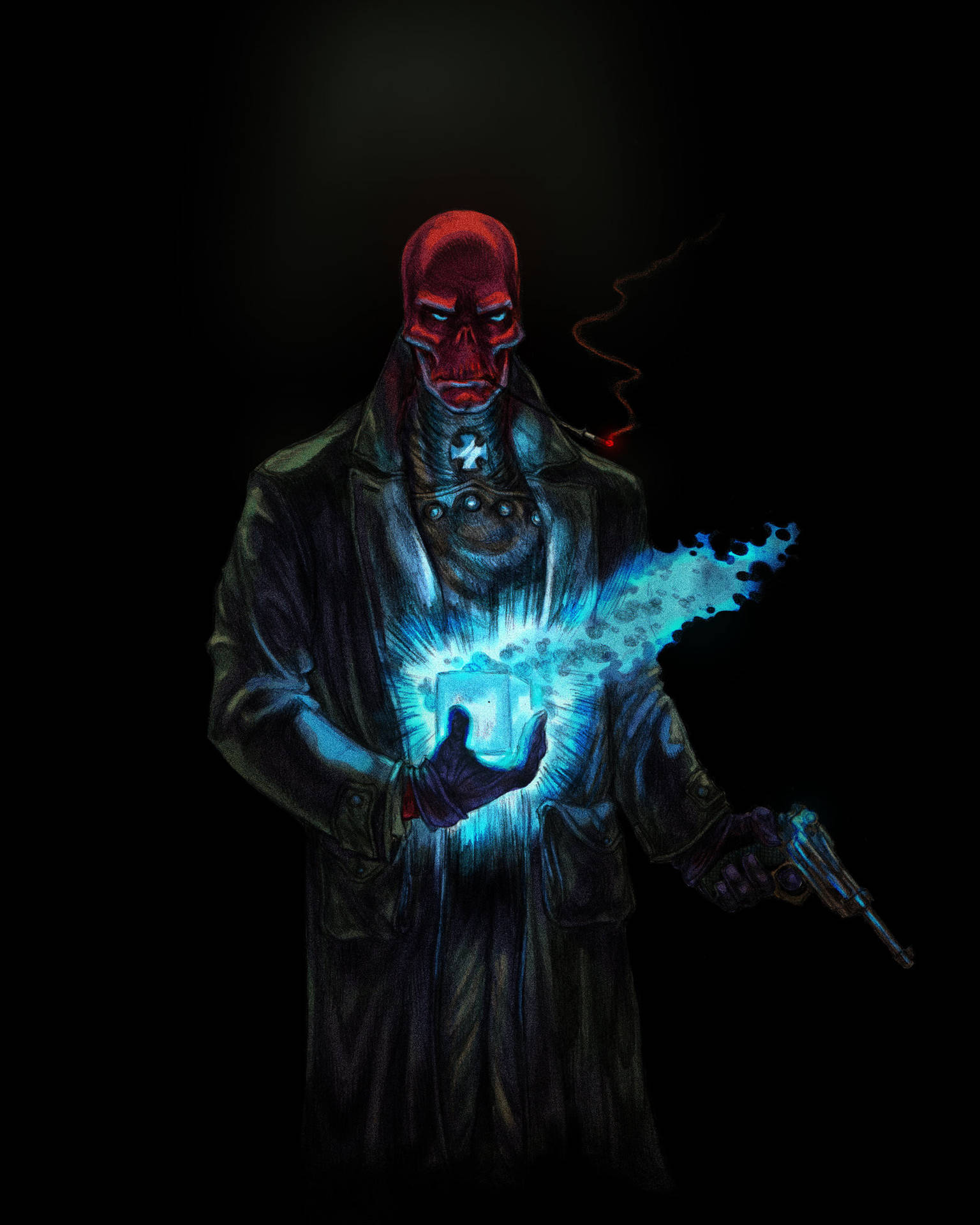 Red Skull With Glowing Tesseract Background