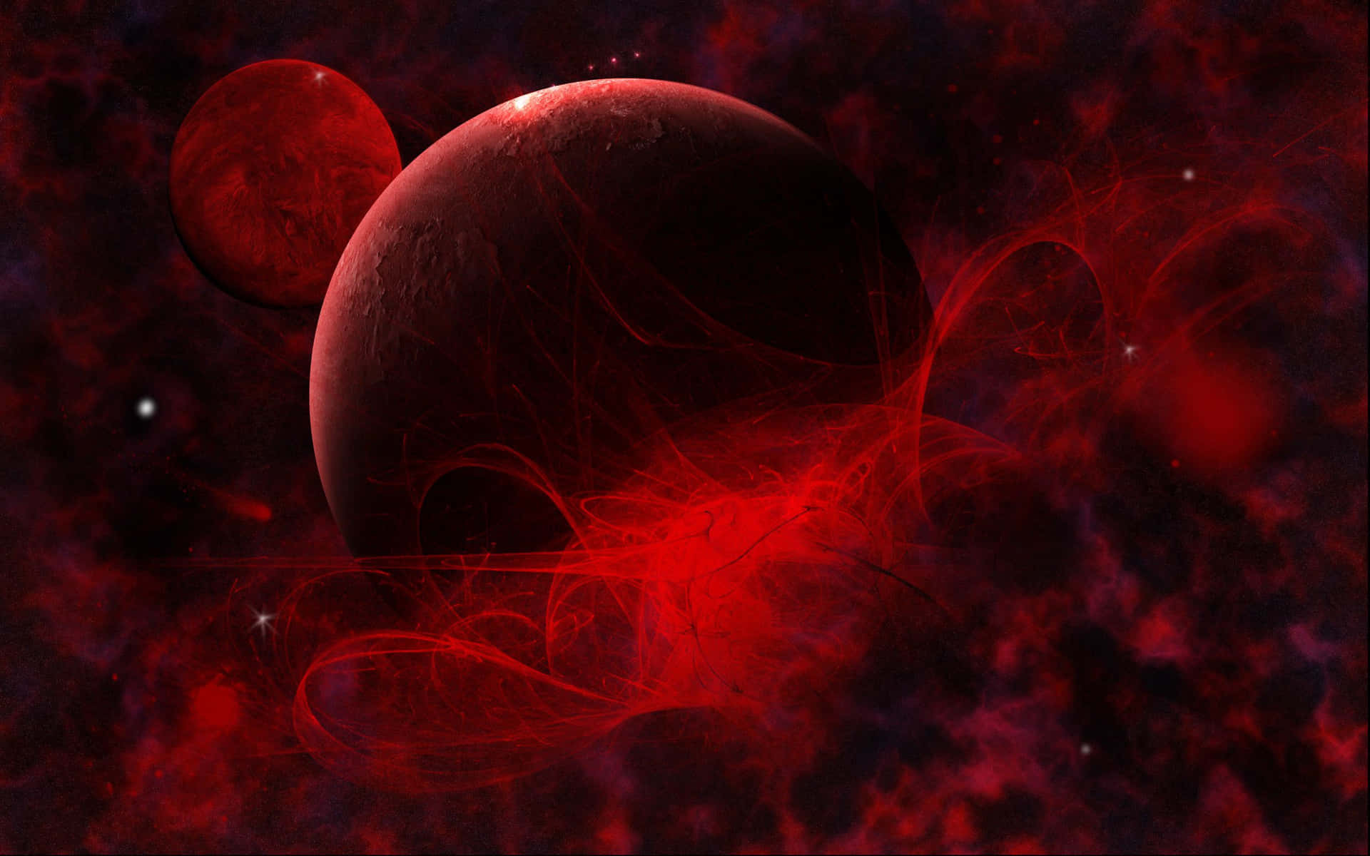 Red Space Big Planets Smoke Background