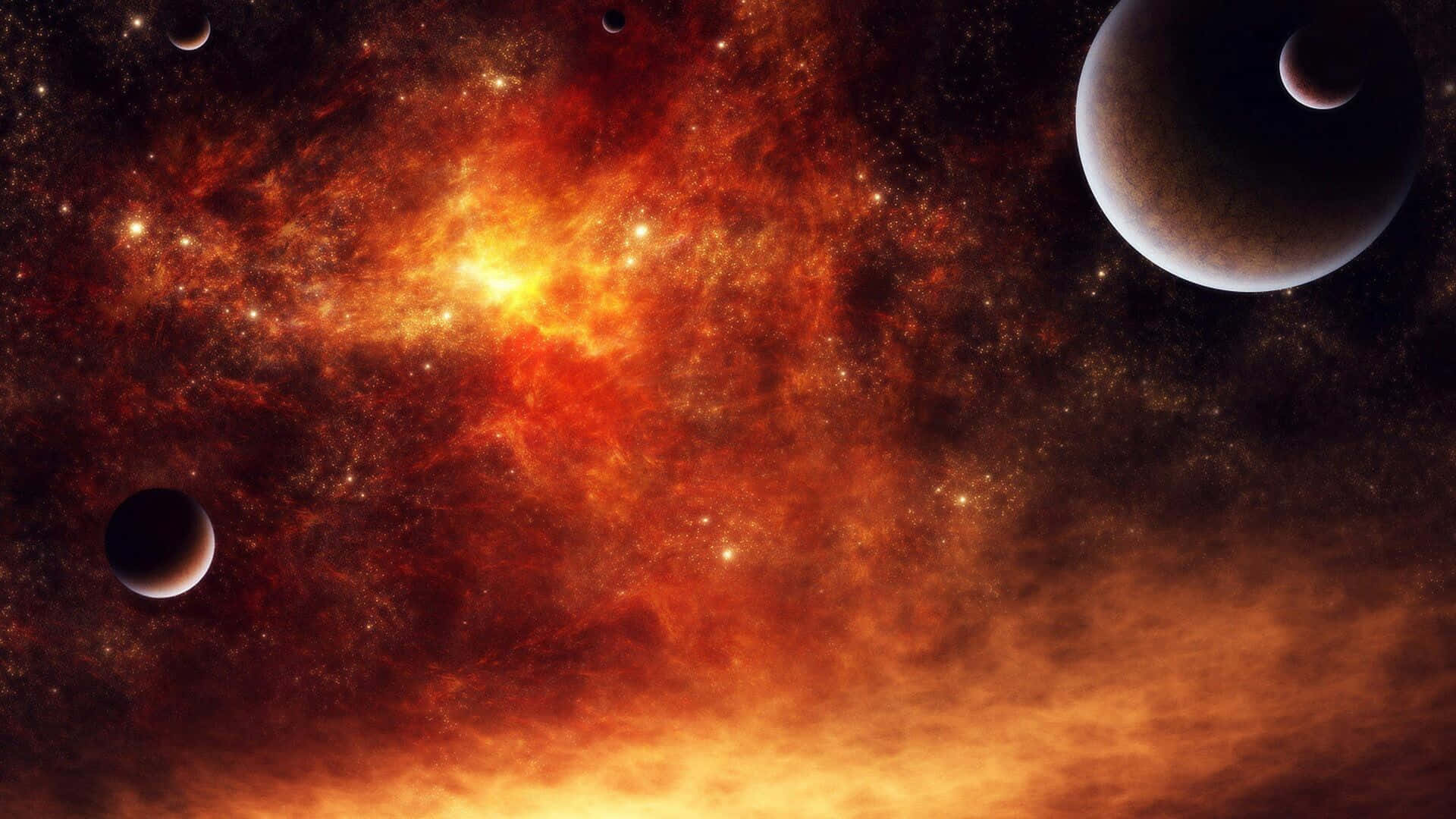 Red Space Fire Planets Orbiting Background