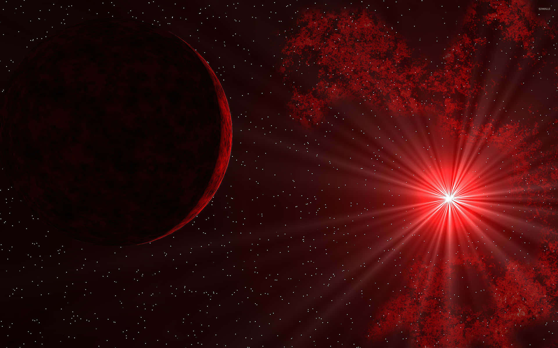 Red Space Planet Shining Star Background